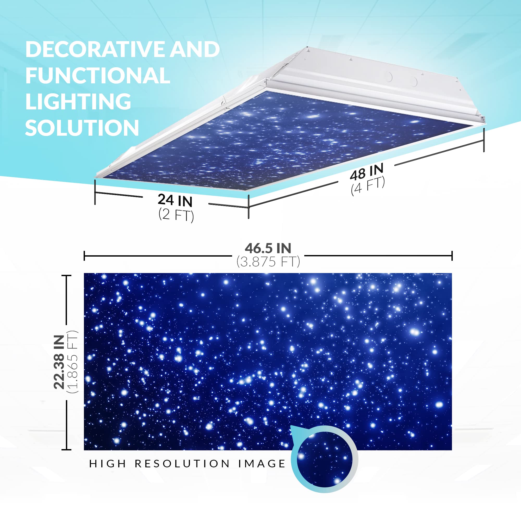 OCTO LIGHTS Fluorescent Light Cover enhanced Backlit Film 2x4 4pk Starry Night Model 001
