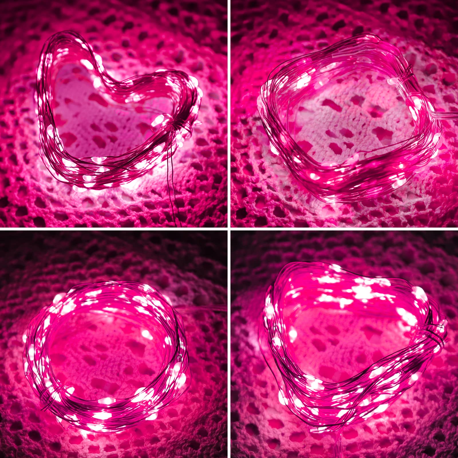 Pink String Lights Valentine'S Day Decor, 2 Pack 100Led Copper String Lights Battery Operated Fairy Lights Waterproof Twinkle Lights For Home, Bedroom, Garden, Patio, Outdoor, Christmas Decor-Pink