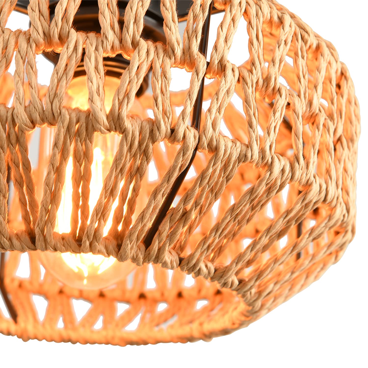 Ihengyanlt 1 Pack Farmhouse Light Fixtures Ceiling Mount,Mini Rattan Boho Semi Flush Mount Ceiling Light,Hand Woven Hallway Light Fixtures For Bedroom Entryway Nursery Study Room
