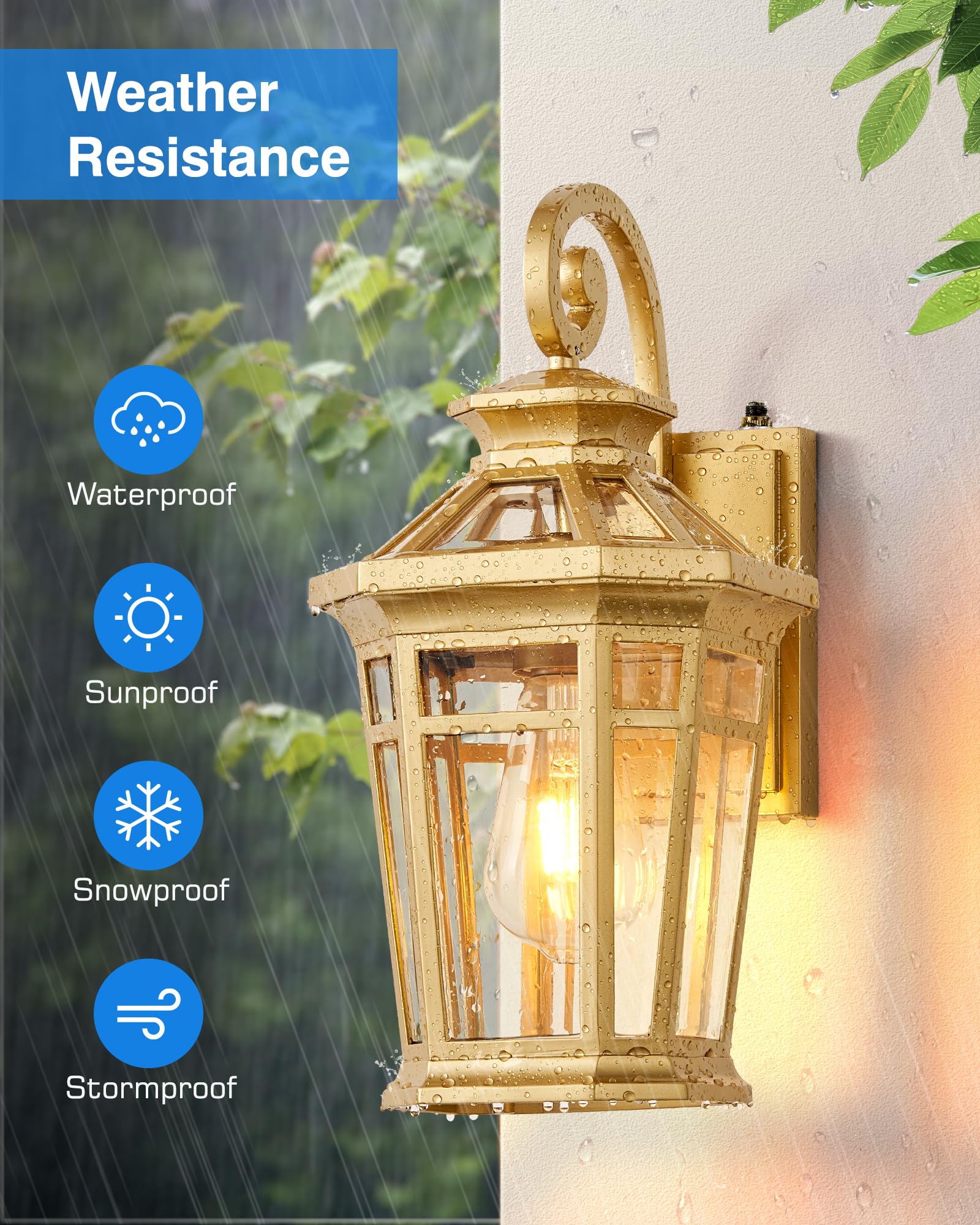 OPAXIS Gold Outdoor Porch Lights, Waterproof Wall Lanterns, Dusk to Dawn, Model P8105, Standard 1-Pack