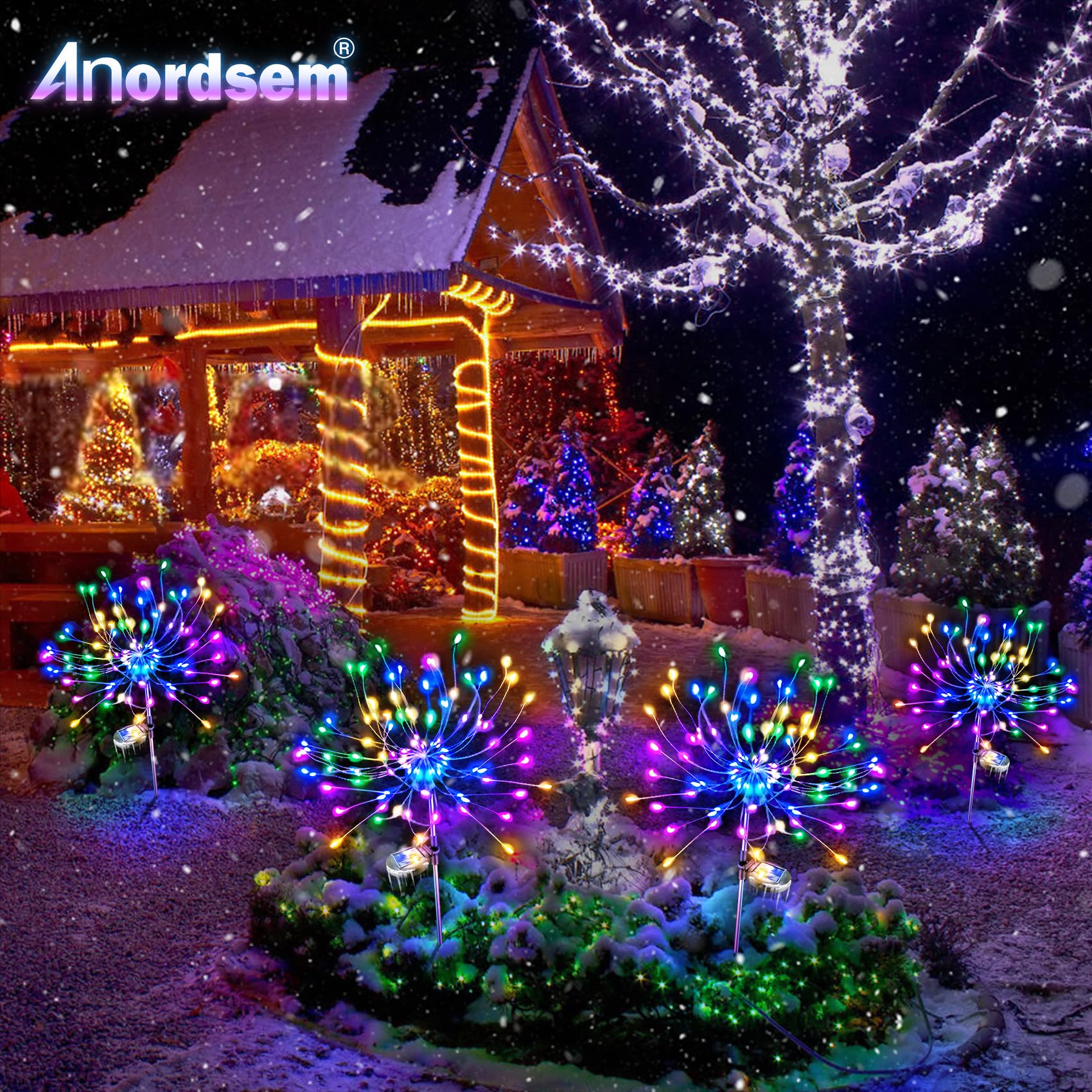Anordsem Solar Christmas Lights Outdoor: Garden Fireworks Light Waterproof For Yard Decorative Outside - Led Sparklers Fairy Lamp Colorful Patio Pathway Home Decorations