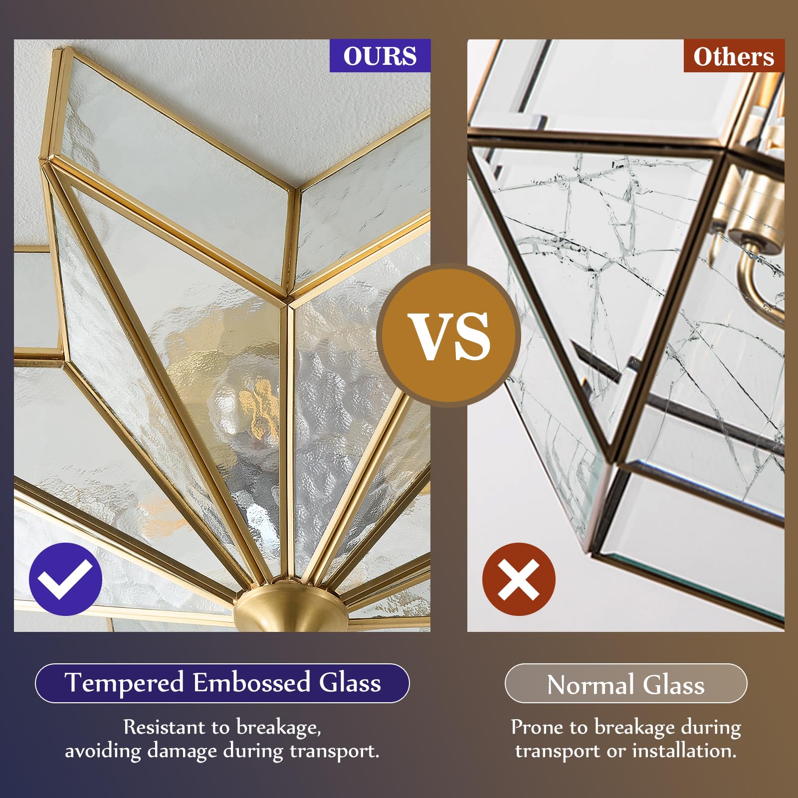 Brass Star Flush Ceiling Light - 19.5 Inch Gold Hammered Glass Large Mount Fixture - Art Deco Mid Century Vintage Modern Moravian Lighting Lights For Bedroom Dining Entryway Foyer Living Room Fixtures