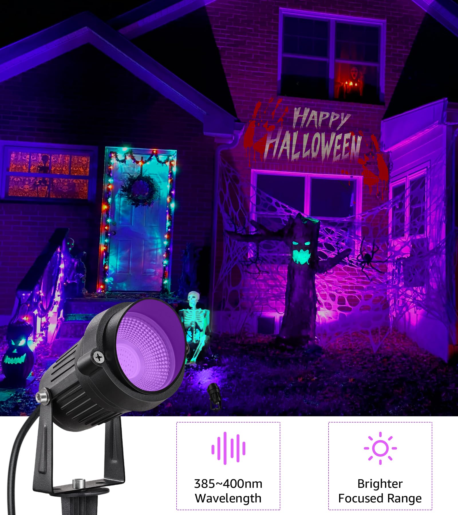 SUNVIE LED Black Light Spotlight 10W Waterproof for Glow Parties, 1 Pack, Black, Model CHZS1001