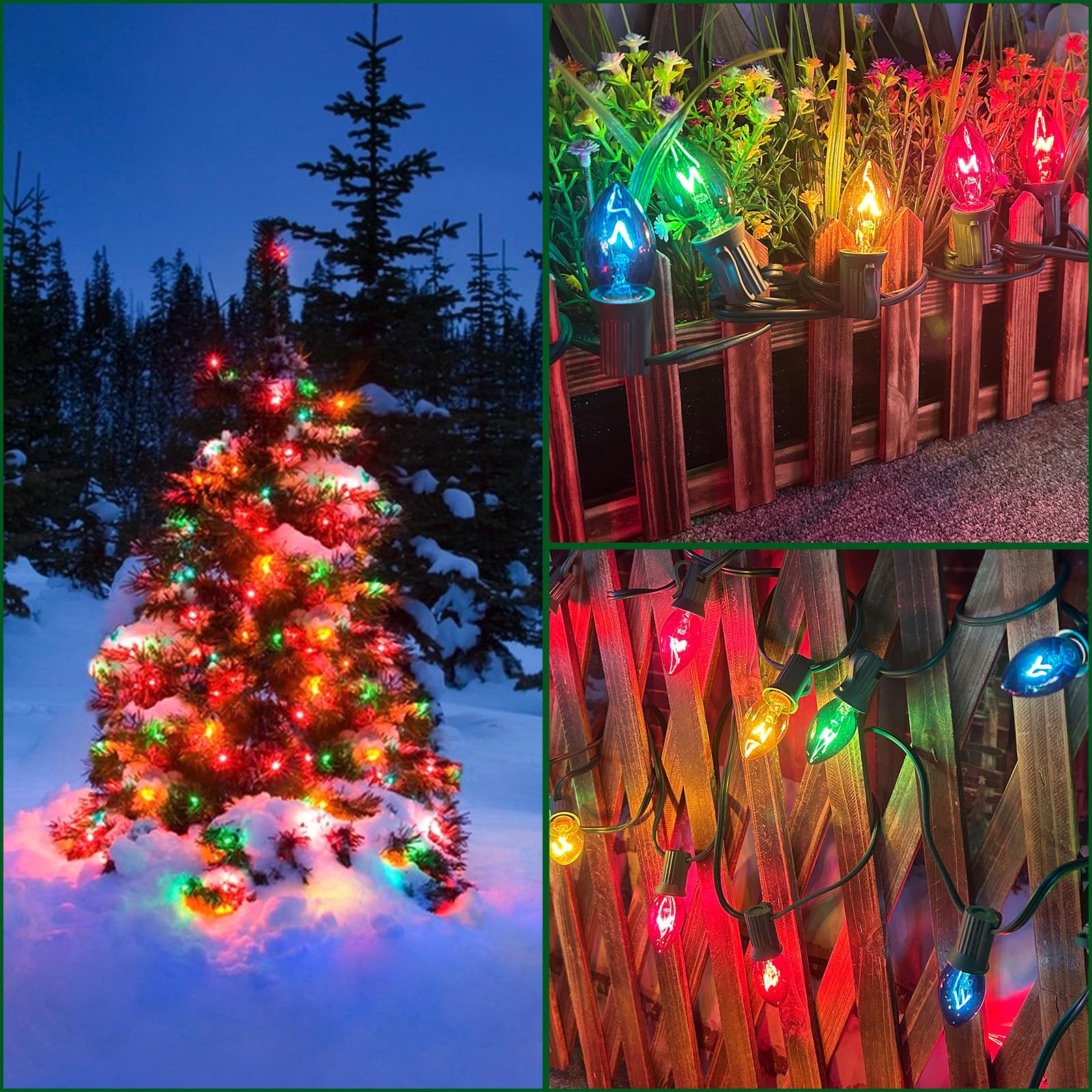 Agaphoton 25 Pack C7 Ceramic Christmas Replacement Bulbs, Clear Multi-Color Bulbs For E12 Candelabra Base Outdoor/Indoor Light S