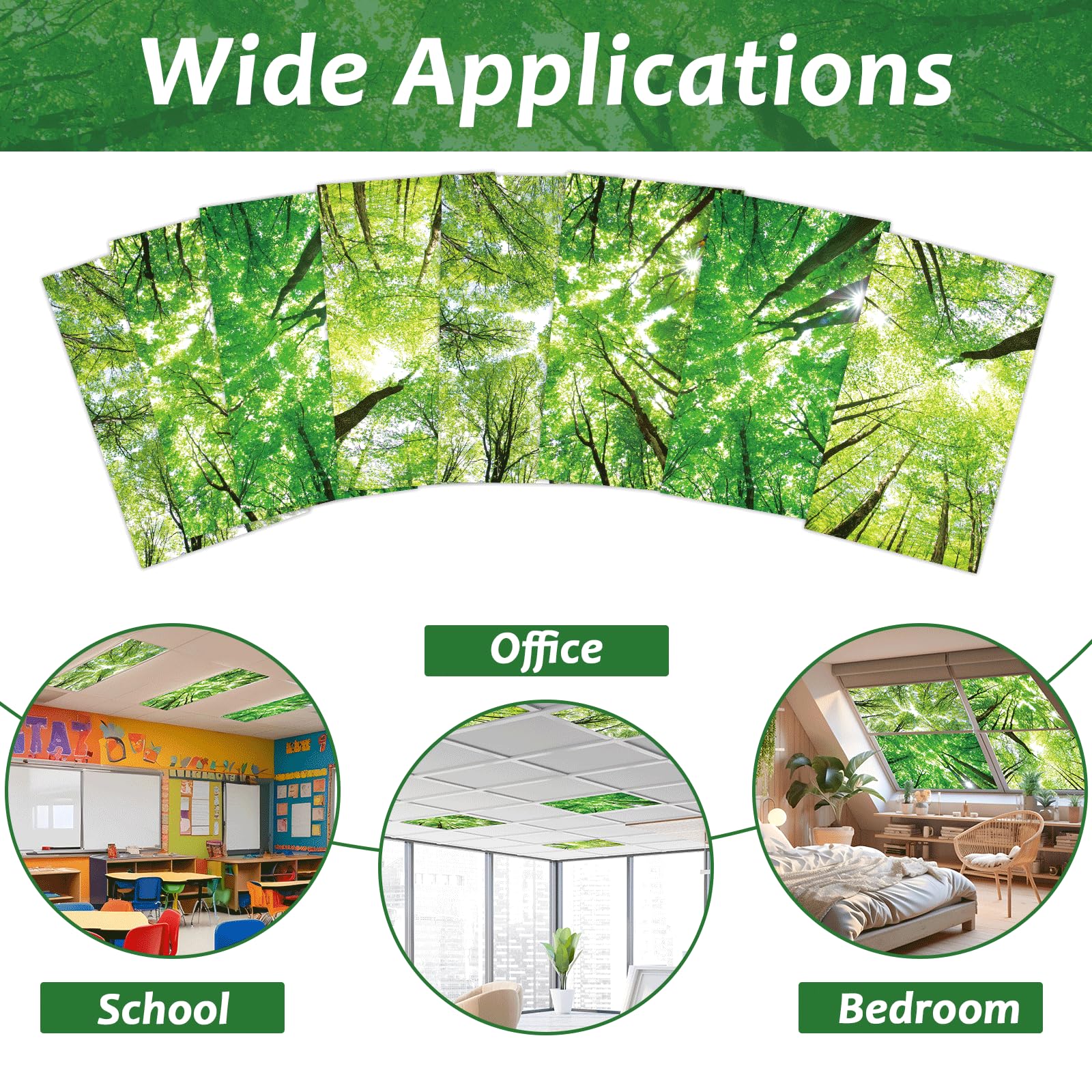 Wiooffen 8 Pcs Fluorescent Light Covers, Magnetic Installation, 4x2 Feet, Polyester, Forest Green, Model YM0847