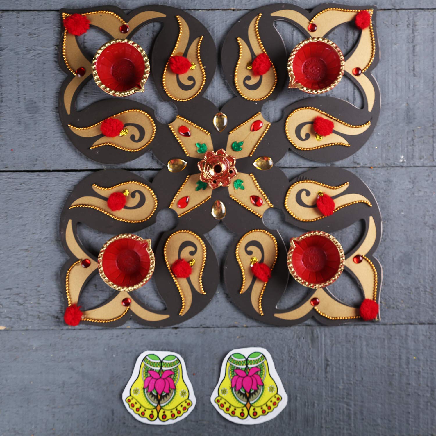 storeindya Clay Oil Lamp Set of 4, Multicolor, 2.75 x 3.25 x 0.75 inches, Traditional Floor Decor, Model SI-US-DC112