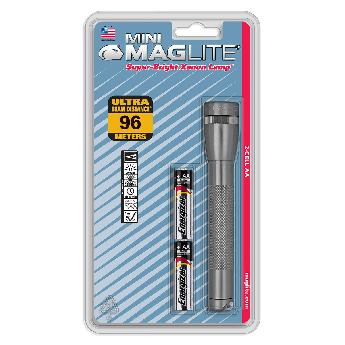 Maglite Mini Incandescent 2-Cell Aa Flashlight, Gray