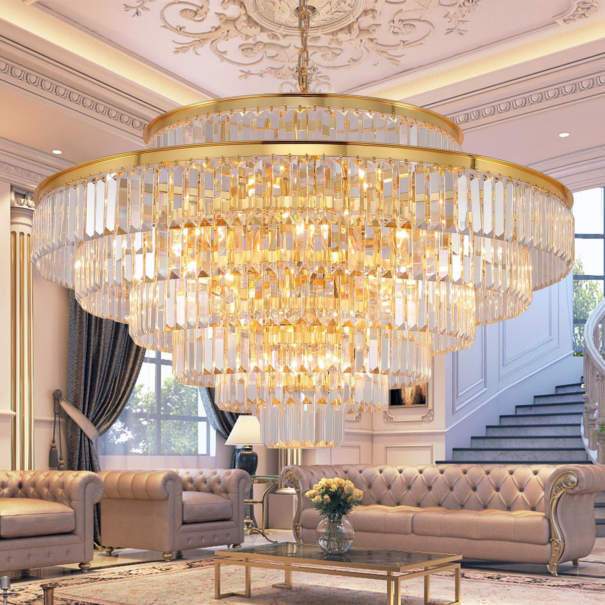 GMlixin Large Crystal Chandeliers Gold Chandelier Luxury Pendant ...