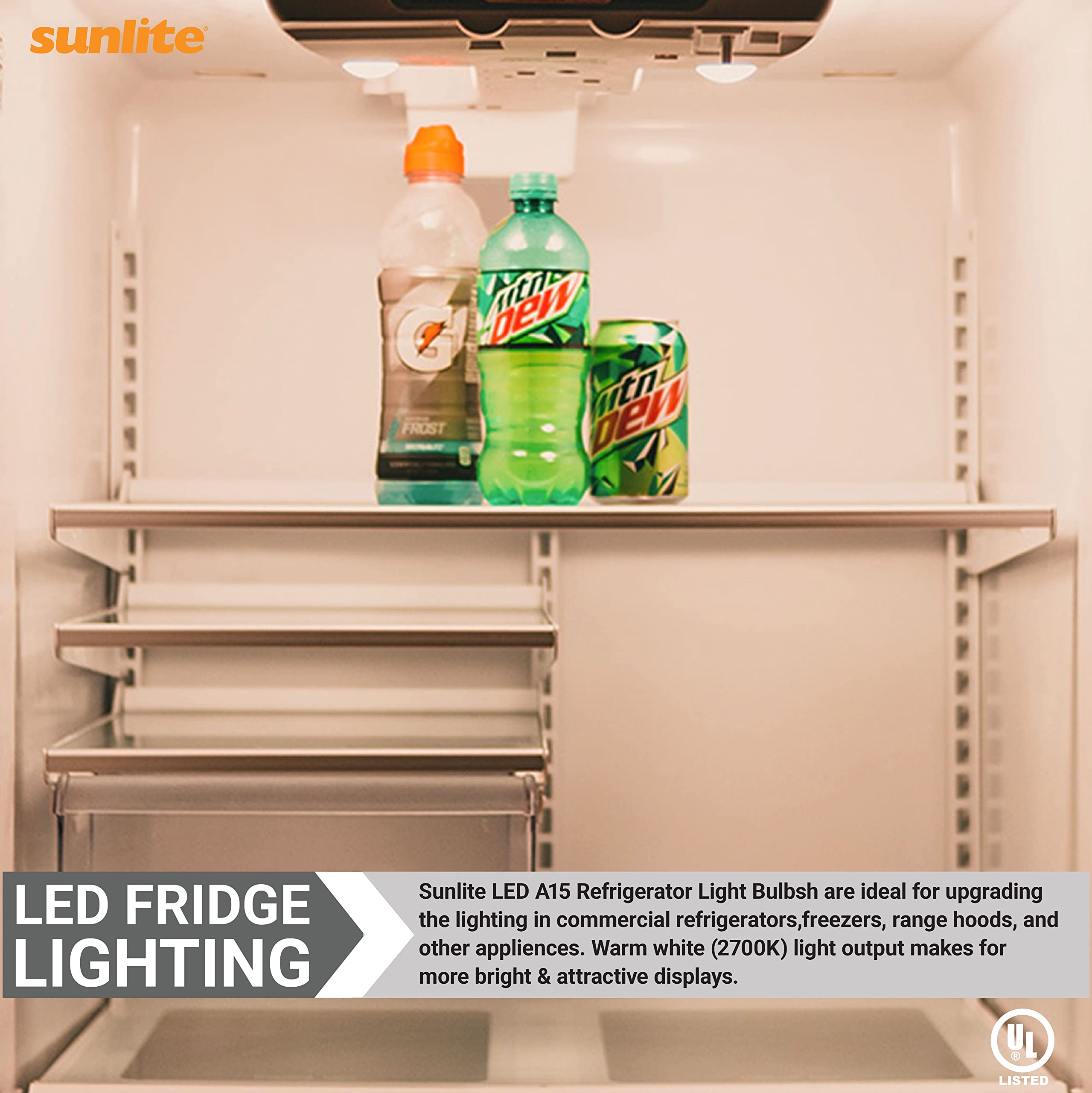 Sunlite LED A15 Refrigerator Light Bulb, 5.5W (40W Equivalent), Dimmable, Frosted, 450 Lumens, 6 Count, 27K Warm White