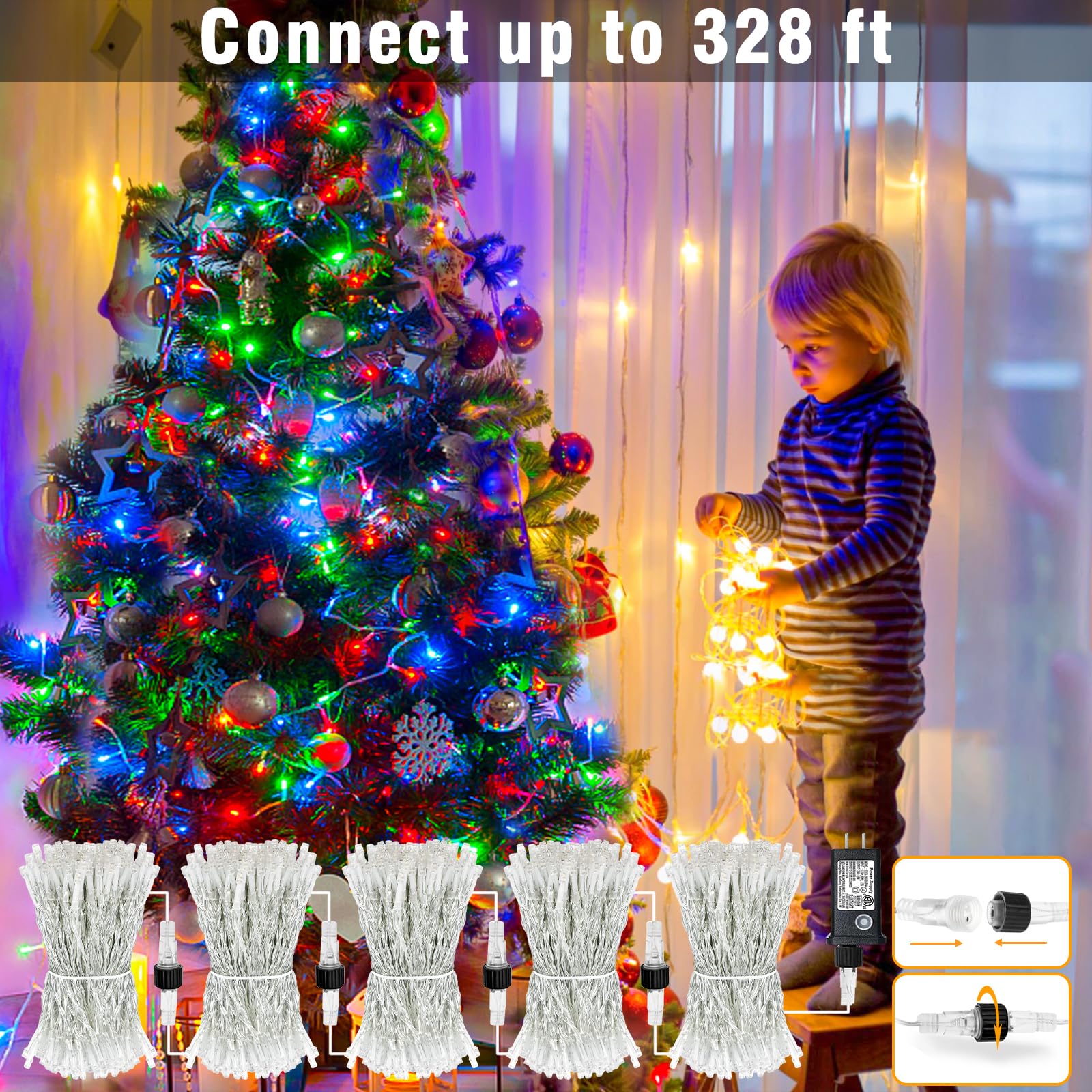 Nielfoi 66ft 200 LED String Lights, Waterproof Multicolor Twinkle Lights, Connectable, 8 Modes for Indoor/Outdoor Decorations