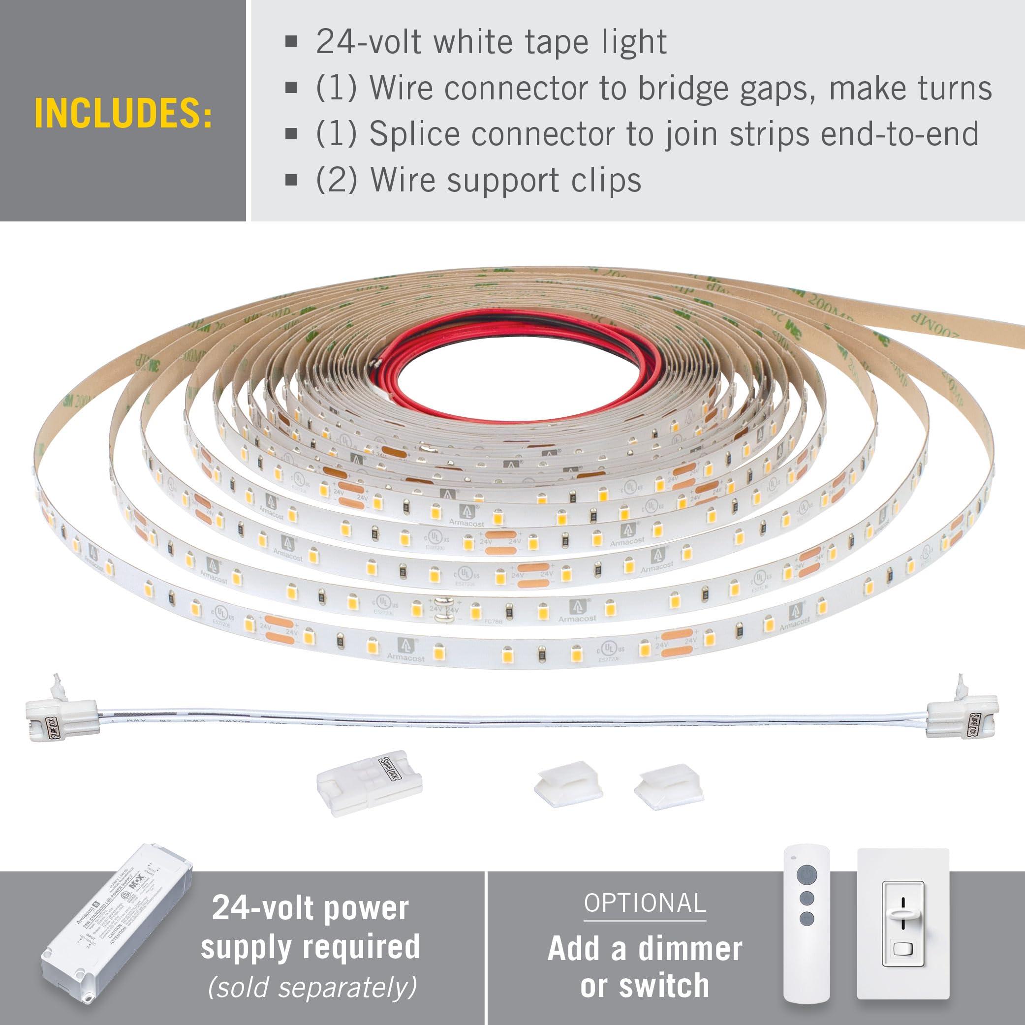 Armacost Lighting Ribbonflex Pro 24V White Led Strip Lights 60 Led/M  6500K  16.4 Ft 185231