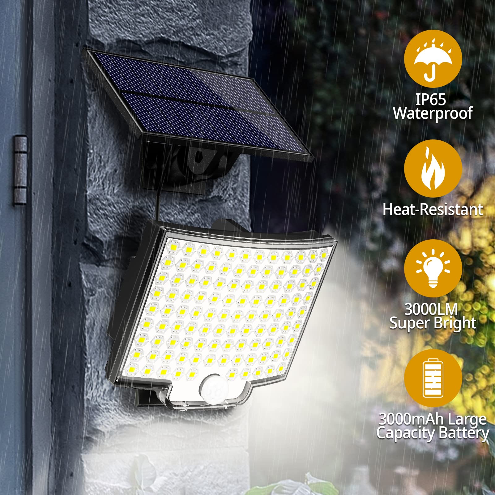 Kernowo Solar Lights Outdoor, 106 Led Motion Sensor, 3000Lm, Ip65 Waterproof, Remote, 1 Pack