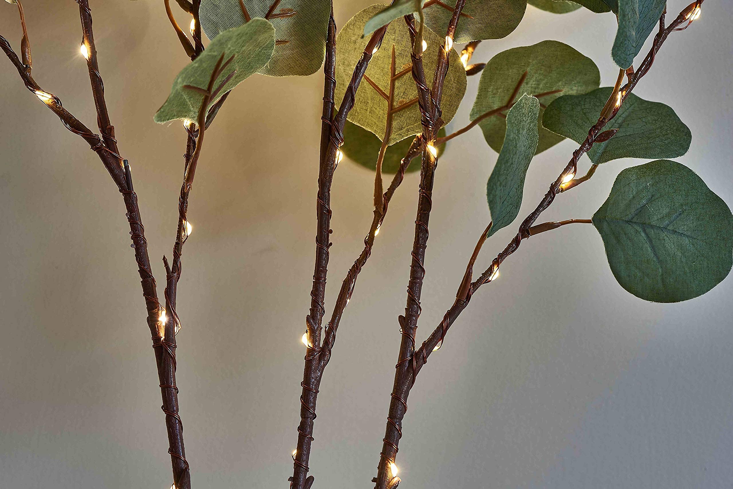 LITBLOOM Lighted Eucalyptus Branches 24IN, 36 LED, Battery Operated, Silver, Model HR-BL36-EB-24IN-A-4.5V
