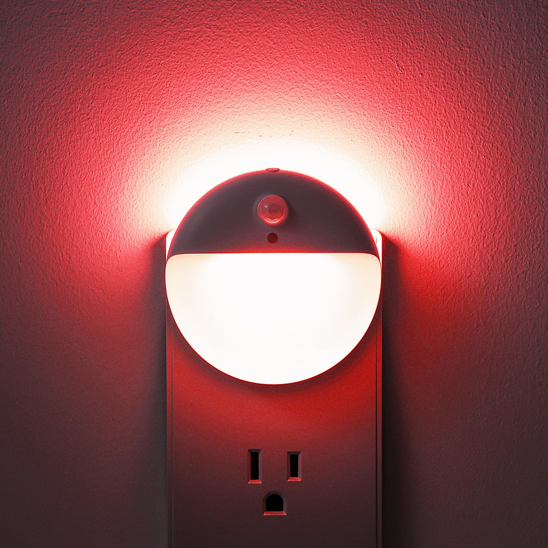 YUNLEX Night Light 2 Pack with Motion Sensor, Dusk to Dawn, Stepless Dimming, Red LED, 3 Sensor Modes, Plastic, Model NLS26