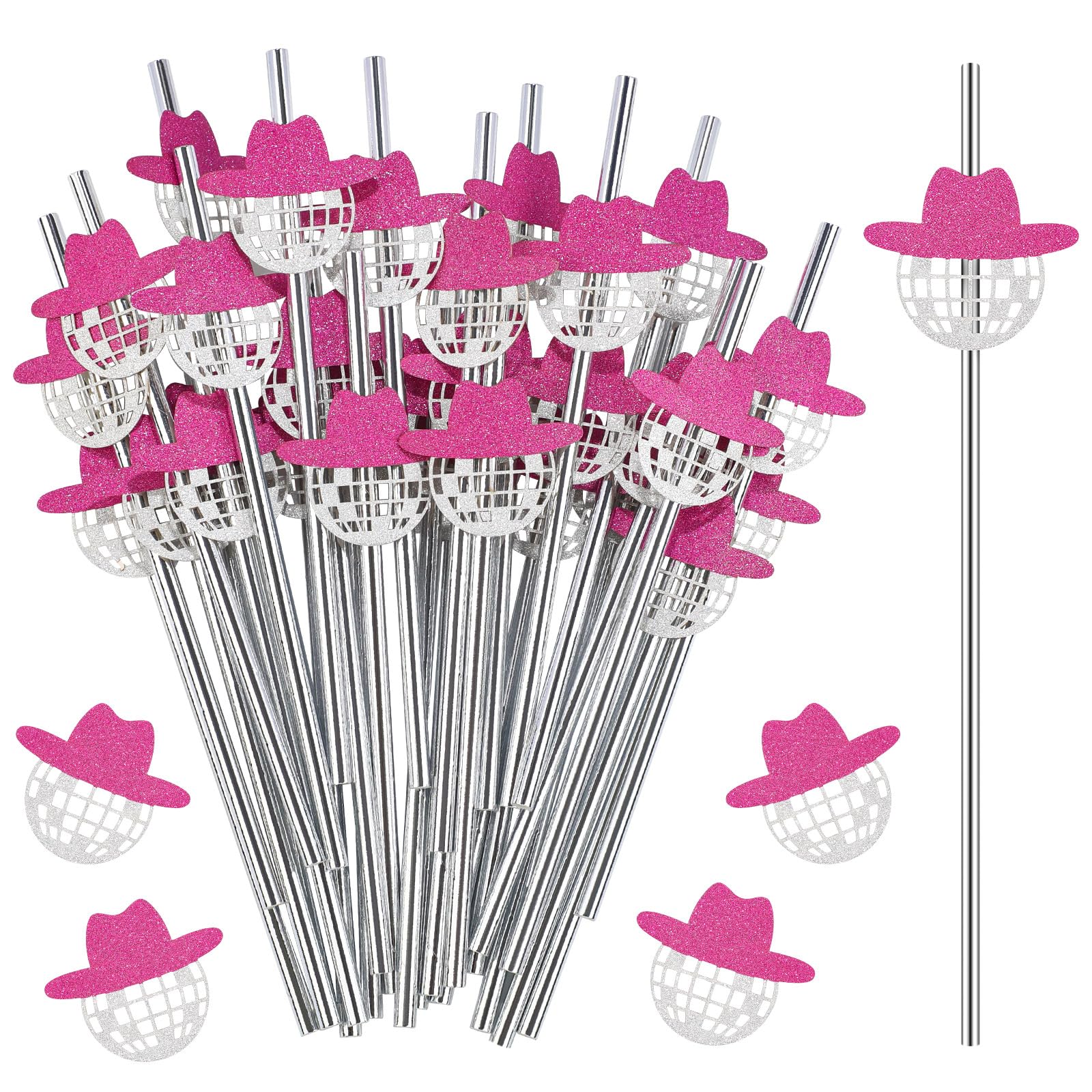 Tanlade Mini Disco Ball Straws, 50 Pcs, 70s Party Decorations, One Size, Pink, Model DIA-Tanlade-785