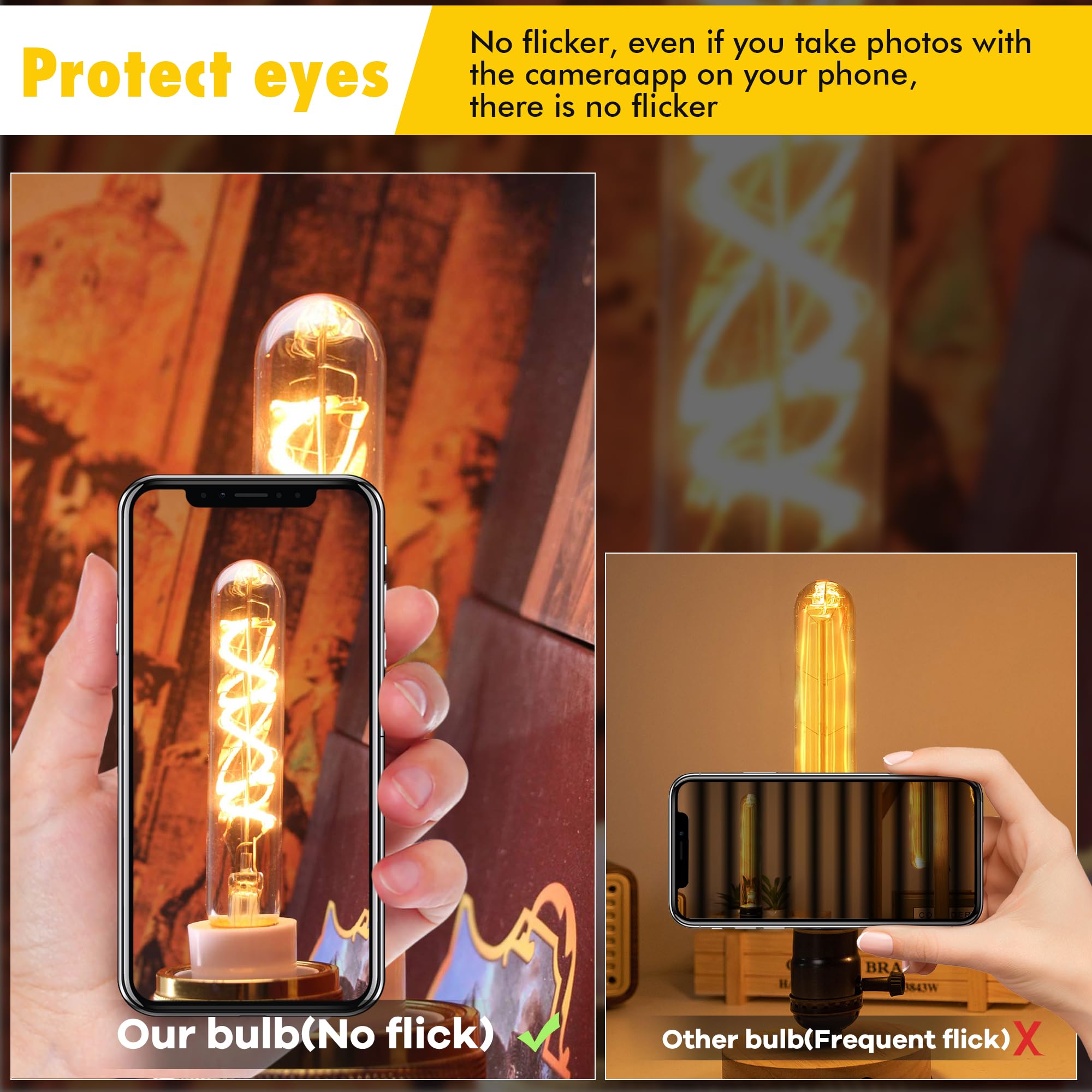 Grensk E12 Candelabra Tubular LED Bulbs, 3W Equivalent to 25W, 2200K Warm Light, Glass, 6 Pack, Vintage Amber Filament