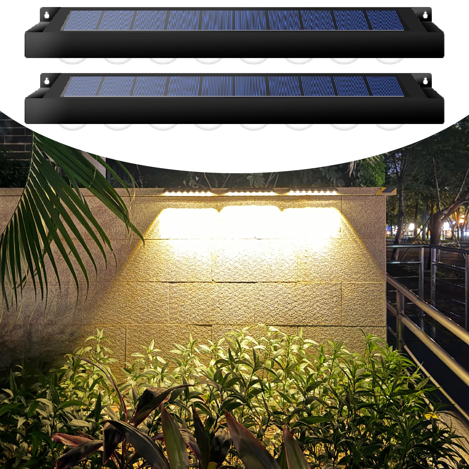PULITAITONG High Brightness Solar Fence Lights Solar Sign Lights Outdoor 2 Pack, Automatic Charging and On/Off Light Switch, 8 L