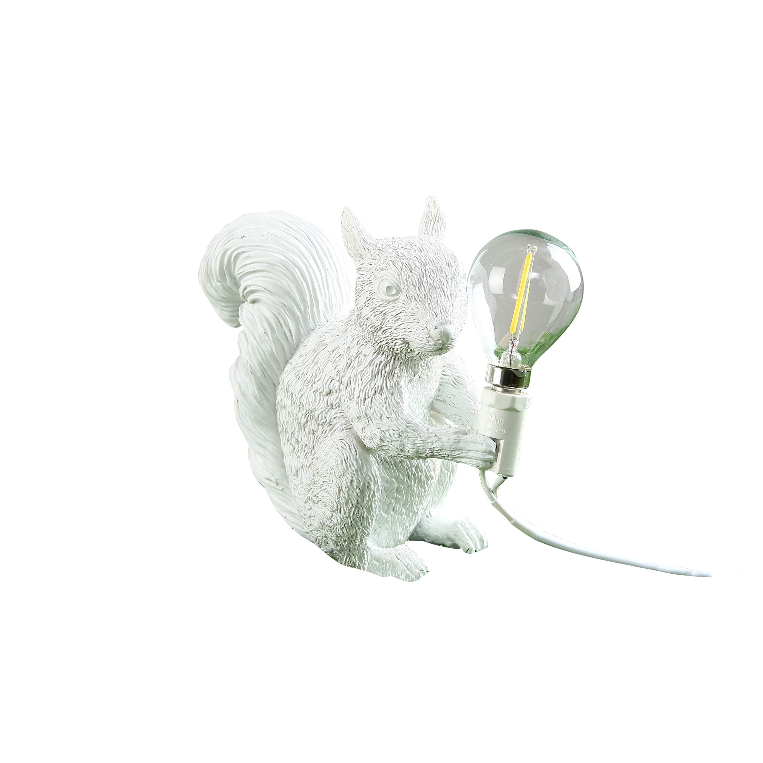 MAYOLA Resin Squirrel Table Lamp, LED Night Light, White, Model: squirrel-01, Ideal for Living Room, Bedroom, Kids Room