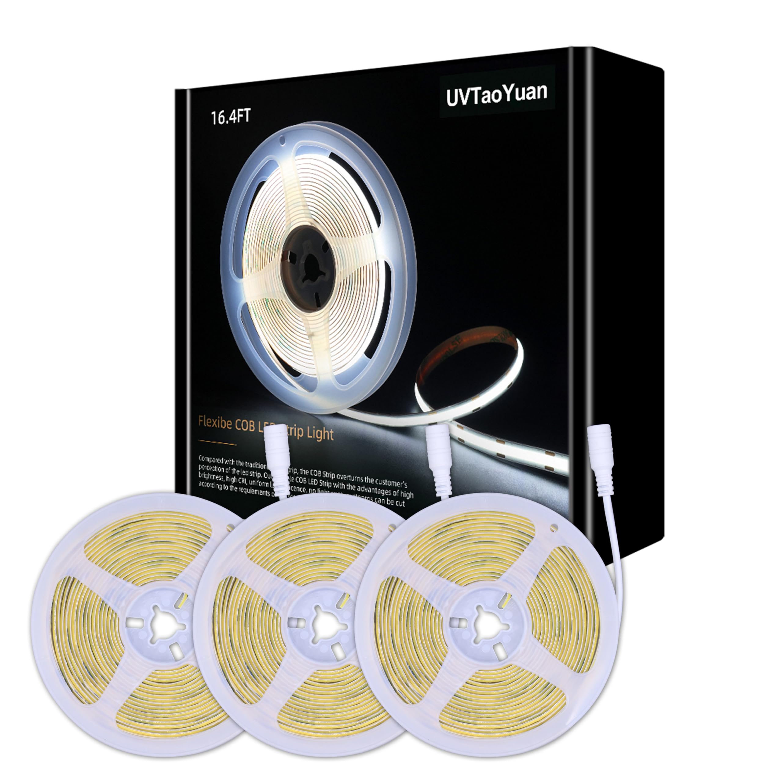 Led Strip Lights 24V Daylight White Led Cob 6000K Super Bright Led16.4Ft Dotless High Density Cuttable Flexible For Home Diy Commercial Lighting Projects 3 Pack (Power Supply & Dimmer Not Included)