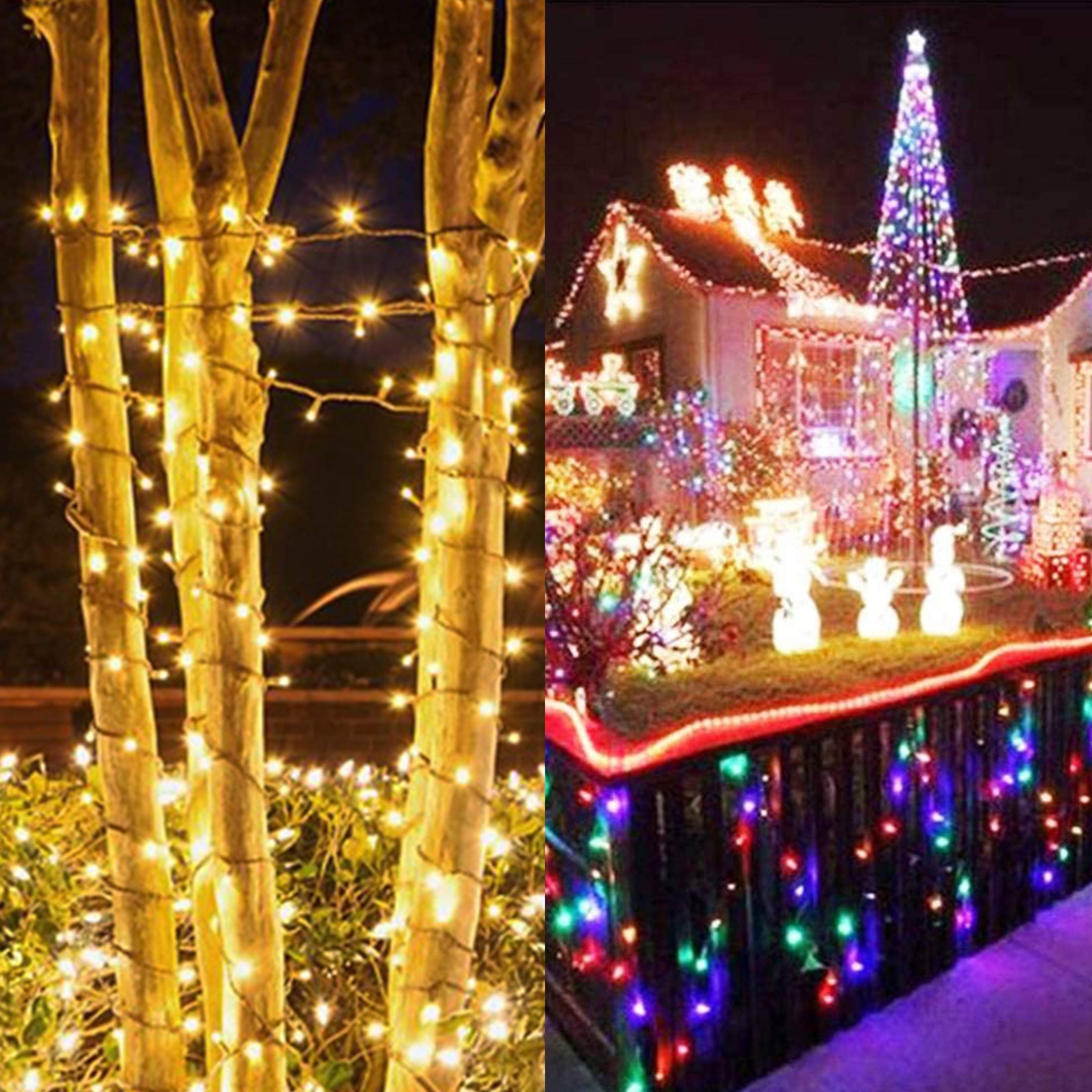 Twinkle Star Christmas String Lights, 66ft 200 LED Color Changing Tree Light Plug in 11 Modes Functions Warm White & Multicolor
