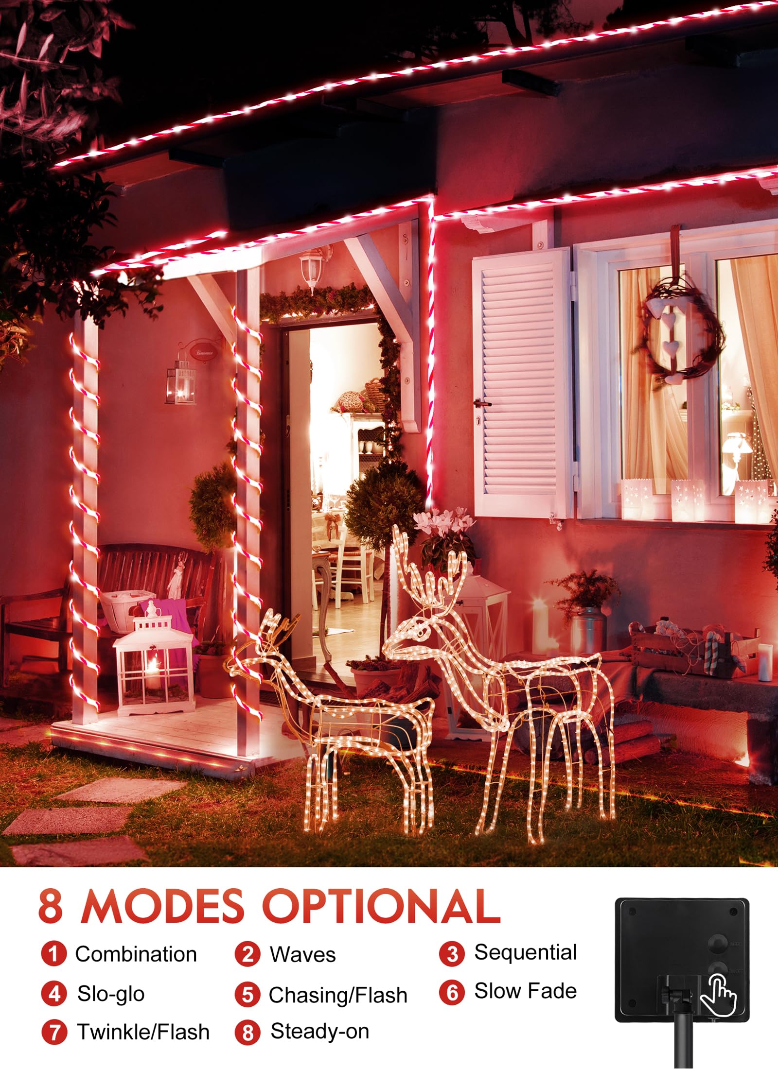 Brightown Outdoor ?Solar Christmas Lights, 39Ft 200Leds Solar Rope Light Waterproof Outdoor Christmas Decorations For Party Garden Yard Home Xmas Halloween Holiday Tree Decoration Light, Candy Color