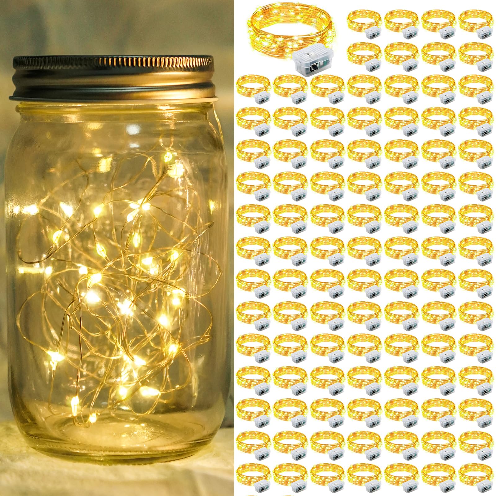 chzk 100 Pack Fairy Lights 7Ft 20 LED Twinkle String Lights Battery Operated Waterproof Warm White A01-Mini