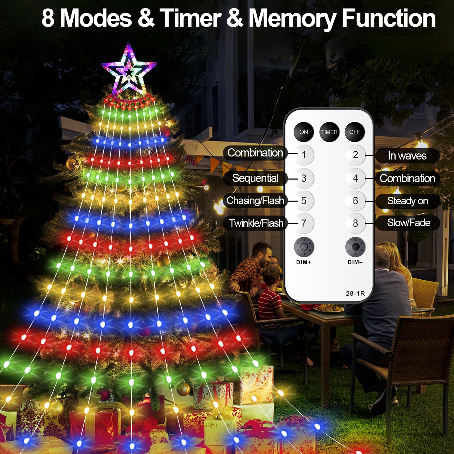Christmas Decorations Star Lights Outdoor, 11.48Ft 350 Led Waterfall Tree Lights With 8 Modes Timer Remote Plug In Christmas Str