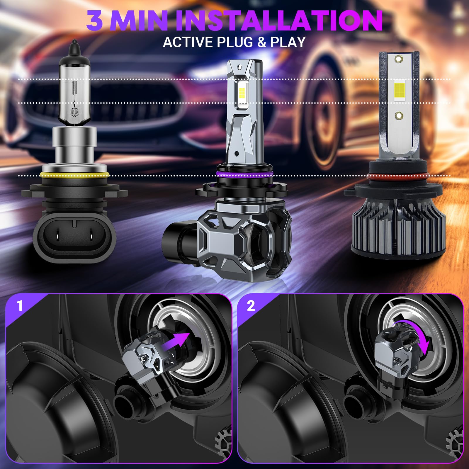CARSPARKLE 9005 Fog Light Bulbs 6500K IP68 Waterproof Plug and Play Model 3-05