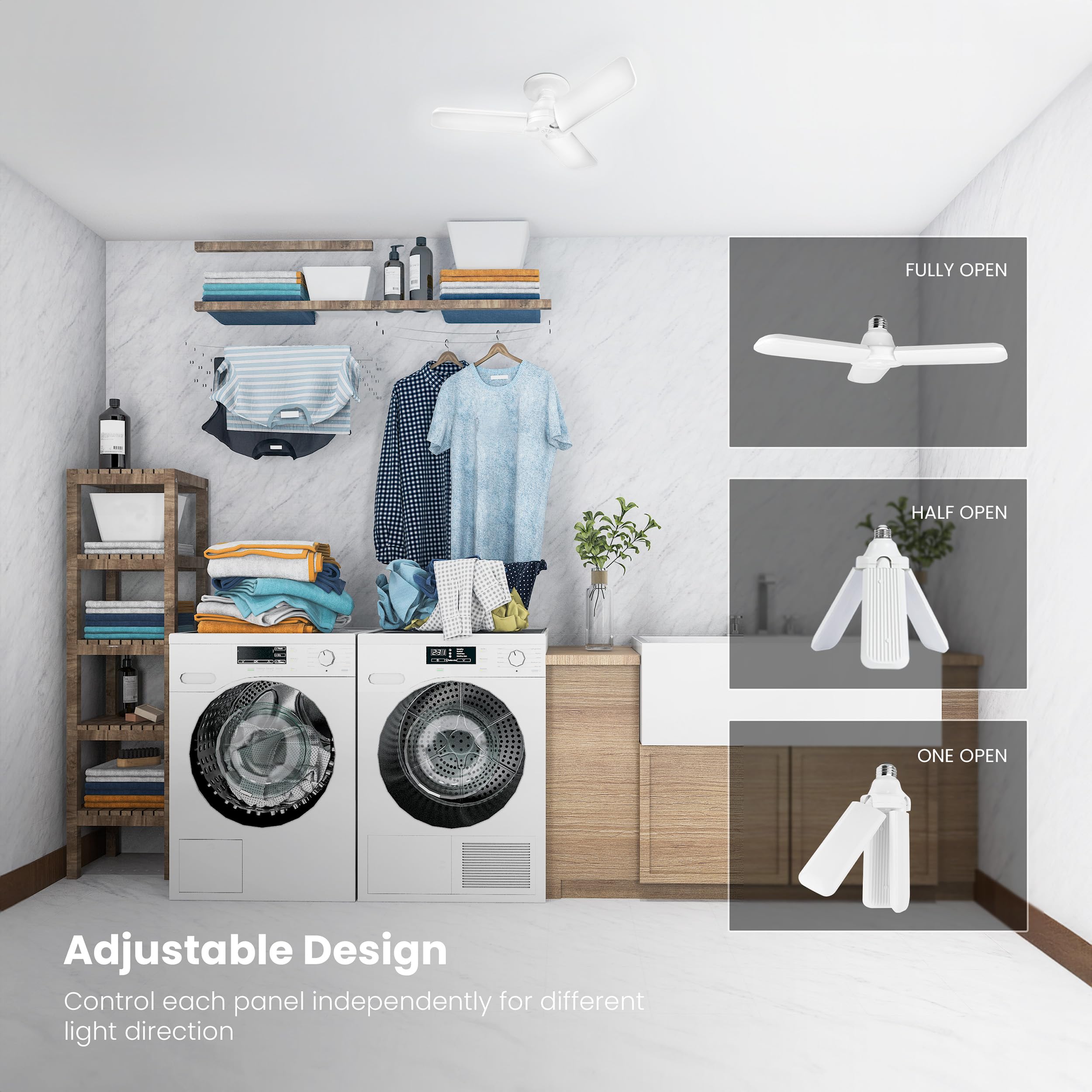 Feit Electric Smart LED Garage Light, RGBW 3 Panel, WiFi, E26, 4000 Lumens, Works with Alexa & Google Home, Model ADJ4000/RGBW