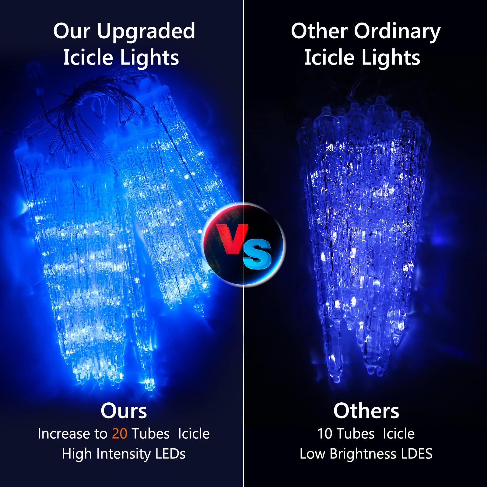 Joomer Blue Icicle Lights, 13FT 90 LED, Waterproof, 8 Modes, Timer Function, Connectable Christmas Decoration