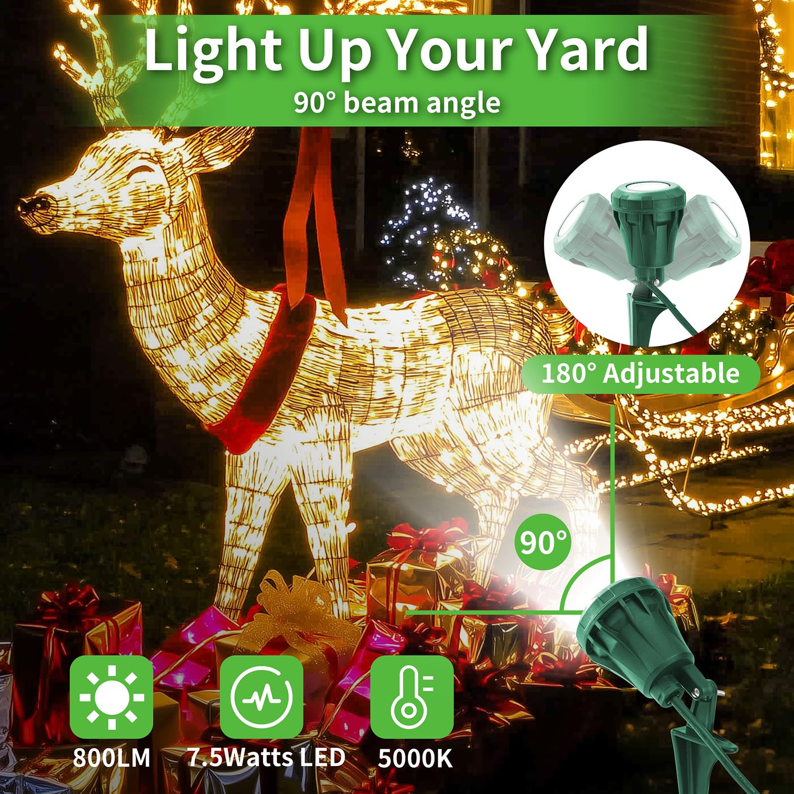 Led Christmas Spotlight Outdoor Plug In, 800Lm Waterproof Flood Lights With 5 Extra Lenses (Red Green Blue Purple Orange), 5000K