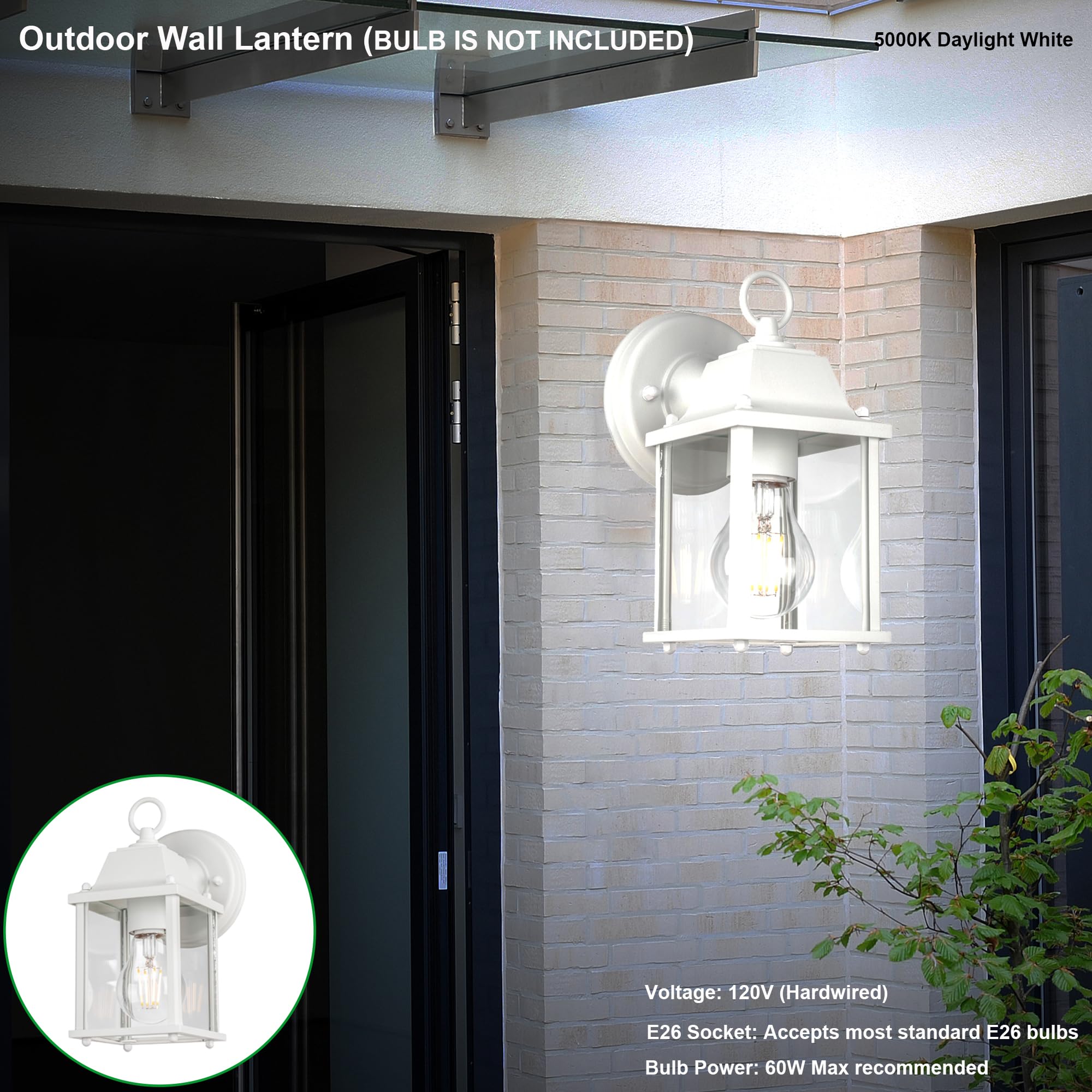 Lit-Path Outdoor Wall Lantern, Wall Sconce As Porch Lighting Fixture, E26 Base, Aluminum Housing Plus Glass, Water-Proof And Out