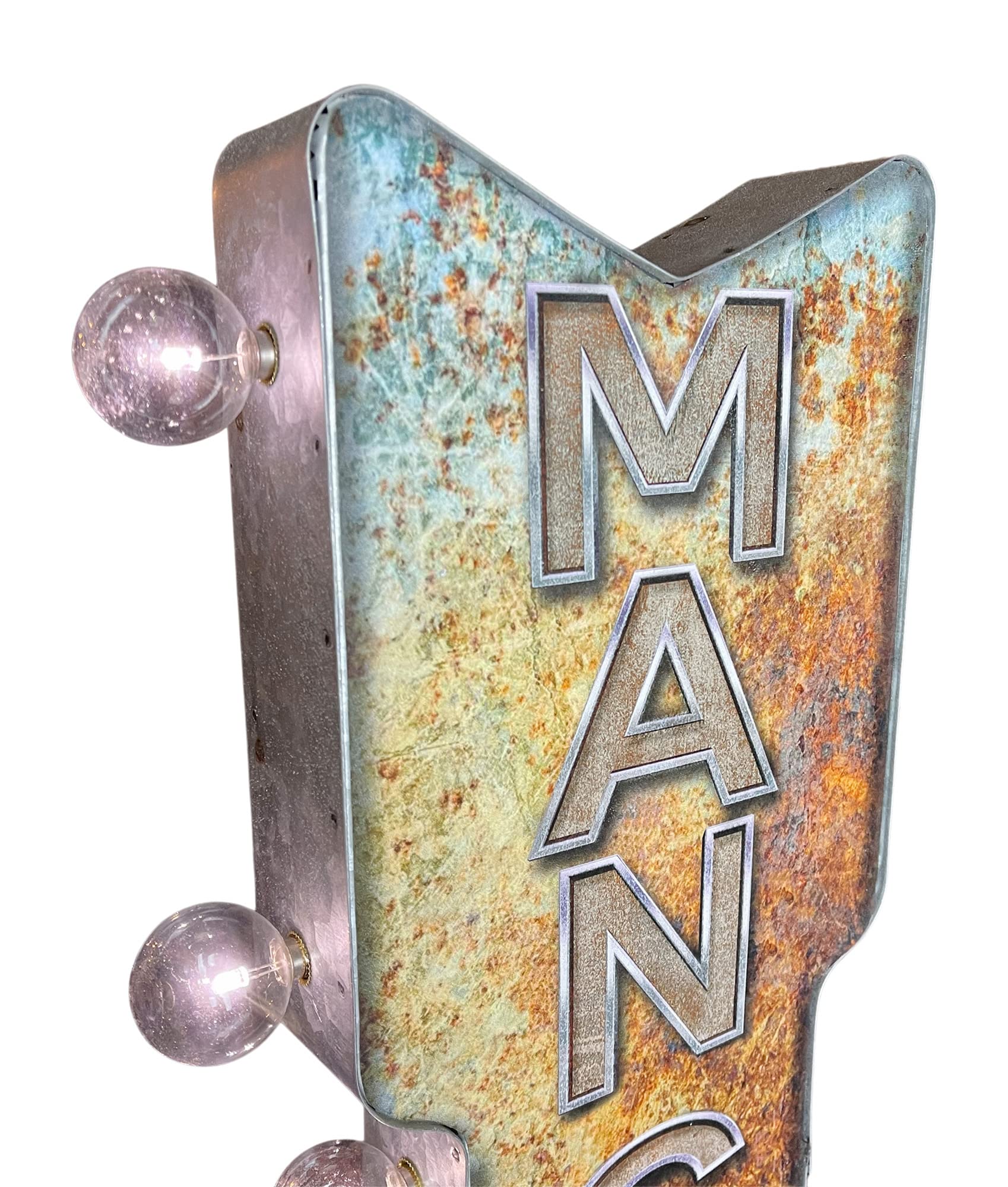 American Vintage Sign Co. Double-Sided Marquee Sign, Metal, 26” x 3” x 8”, LED Bulbs, Retro Inspired, Man Cave Decor, Model AVSC-500