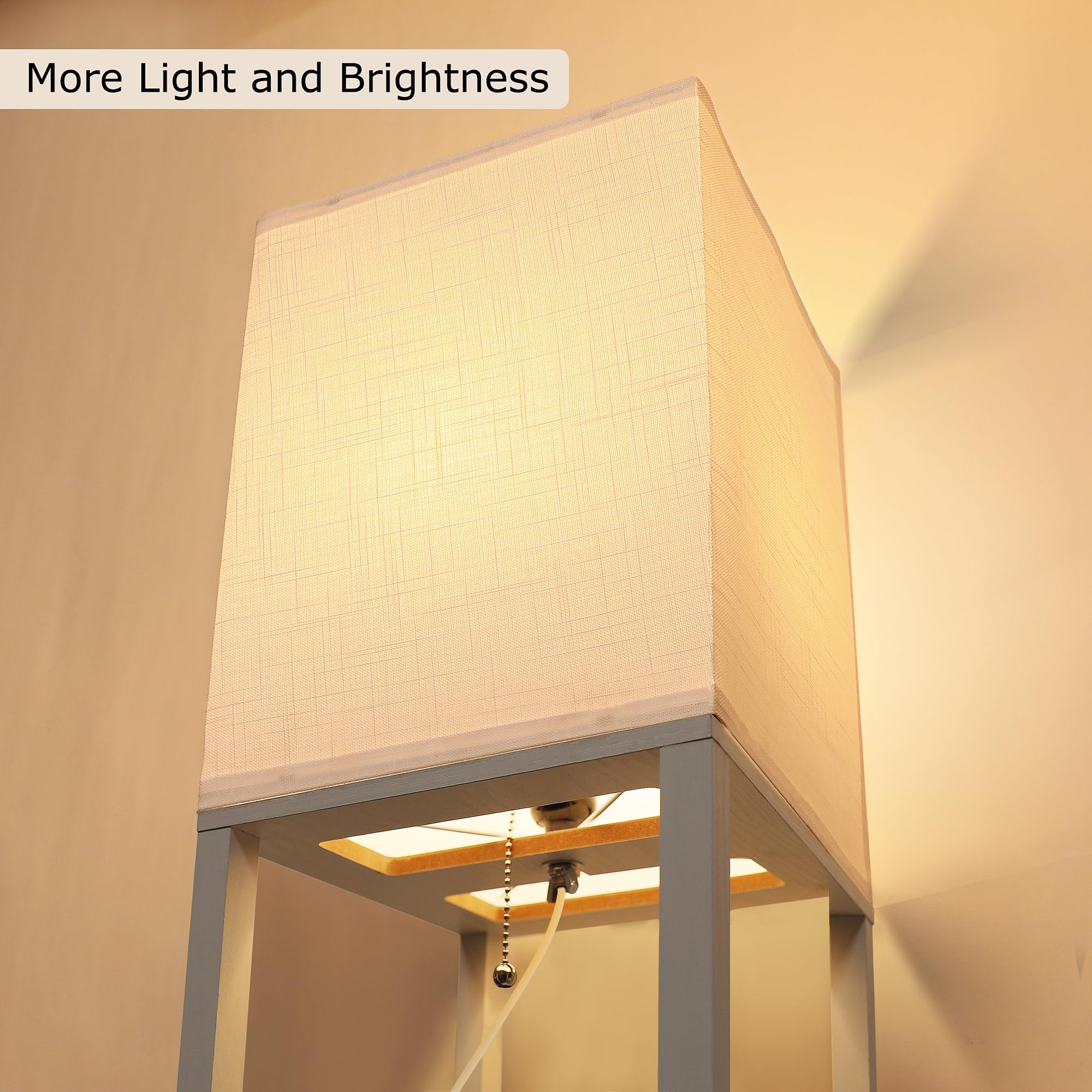 Floor Lamp With Shelves For Living Room White, Shelf Floor Lamp With 3 Cct Led Bulb, Corner Display Standing Column Lamp Etagere