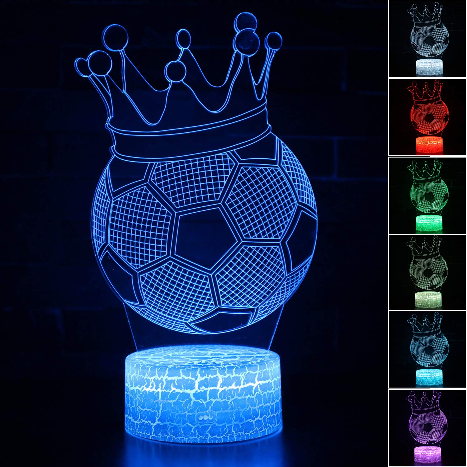 Azalco 3D Illusion Crown Soccer Night Lamp, 16 Color Change, Touch White Baseteenager Christmas Gifts Xmas Gift Soccer Lover Rem