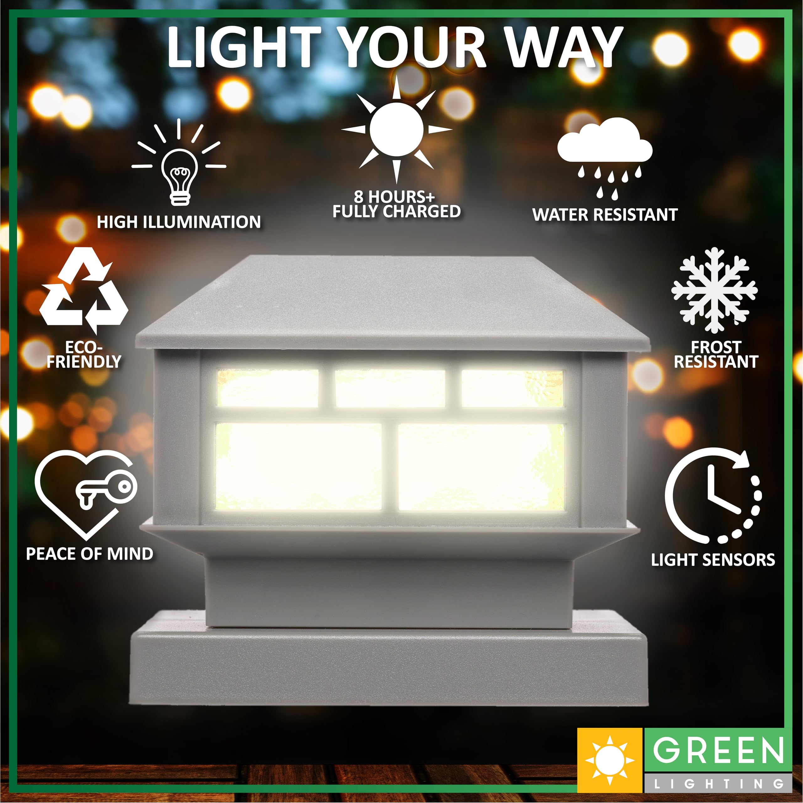 GreenLighting Solar Post Cap Lights - 4x4 5x5 Outdoor Waterproof LED - 2 Pack Black - Model GL-MODERN-BLACK-2PK-SPCL