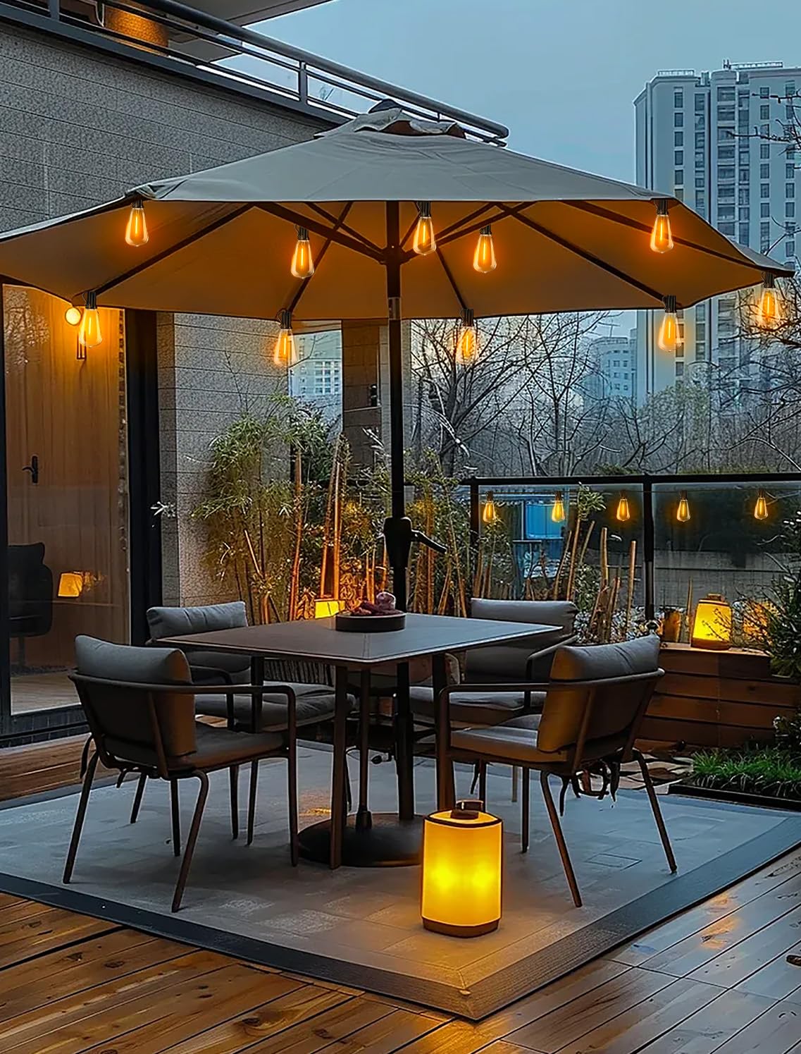 Vozuji Outdoor Patio String Lights: 100Ft 30M Outside Waterproof Light - Remote Dimmable St38 Shatterproof Bulb Connectable Hanging Outdoor Electric Lighting - Backyard Yard Gazebo Porch Party