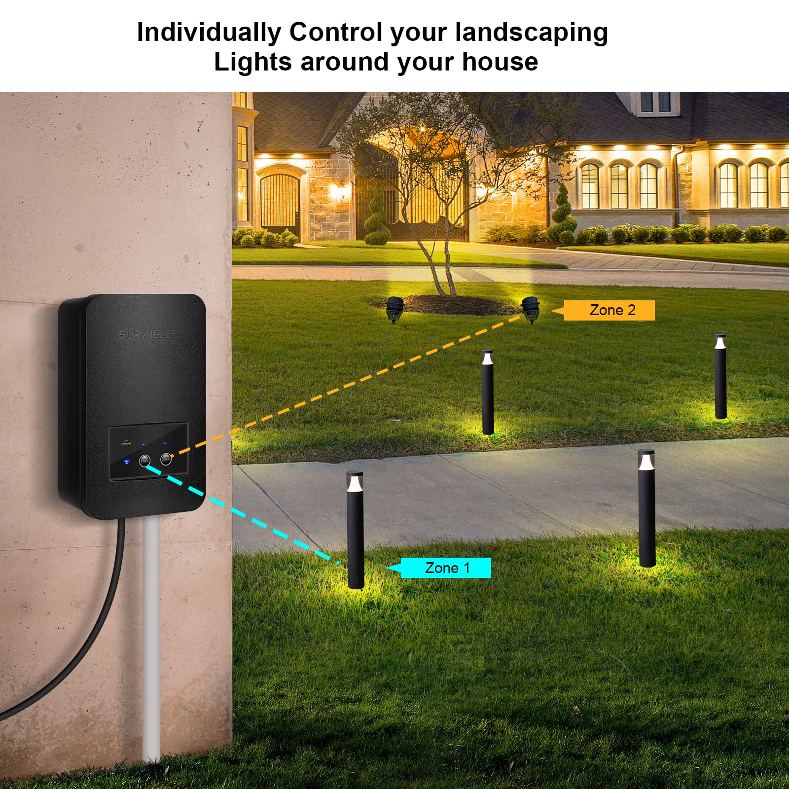 SURAIELEC 120W Smart Landscape Transformer, 12V/15V AC, 2 Zones, Black, Works with Alexa & Google Assistant