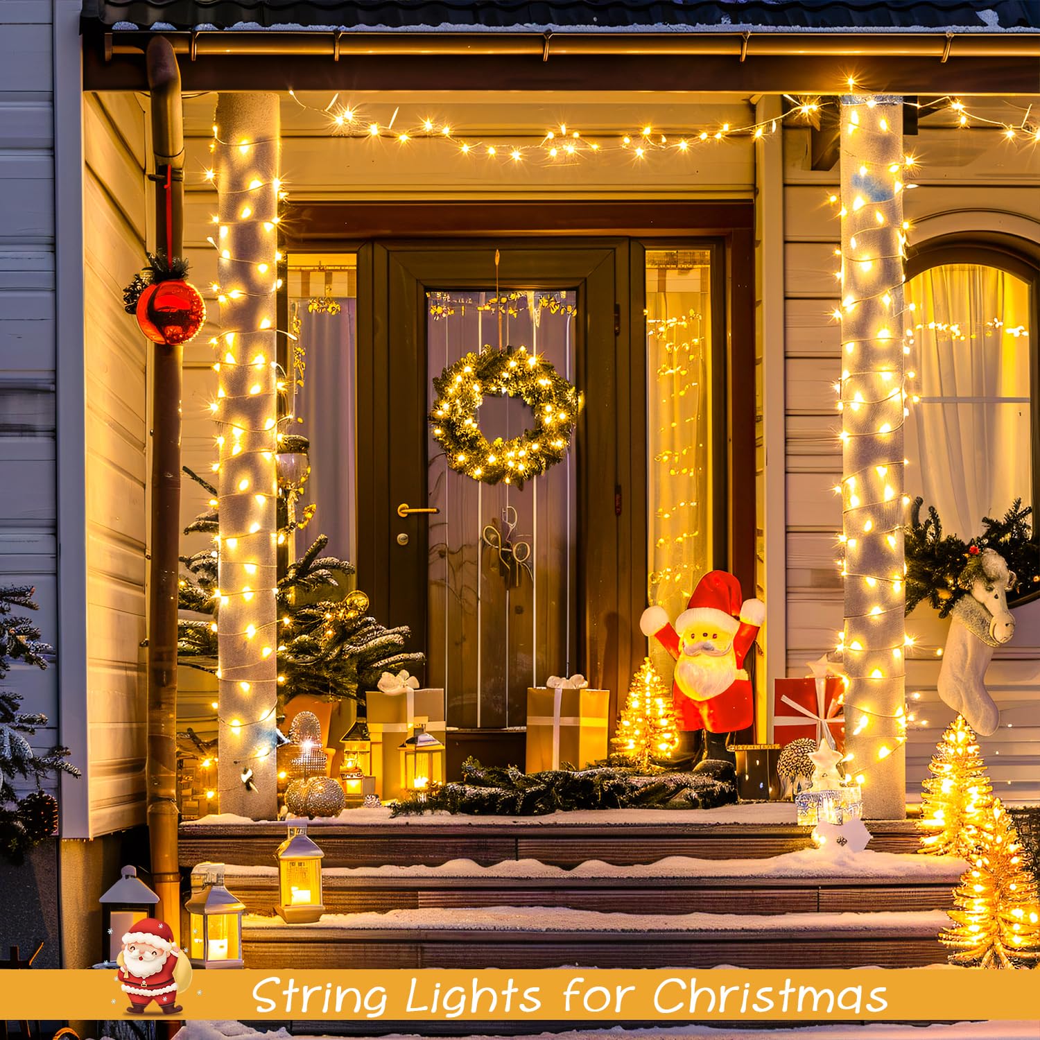 JMEXSUSS 100 LED Warm White String Lights, 33ft Indoor/Outdoor, Connectable, 8 Modes, Model EXS-S-0100