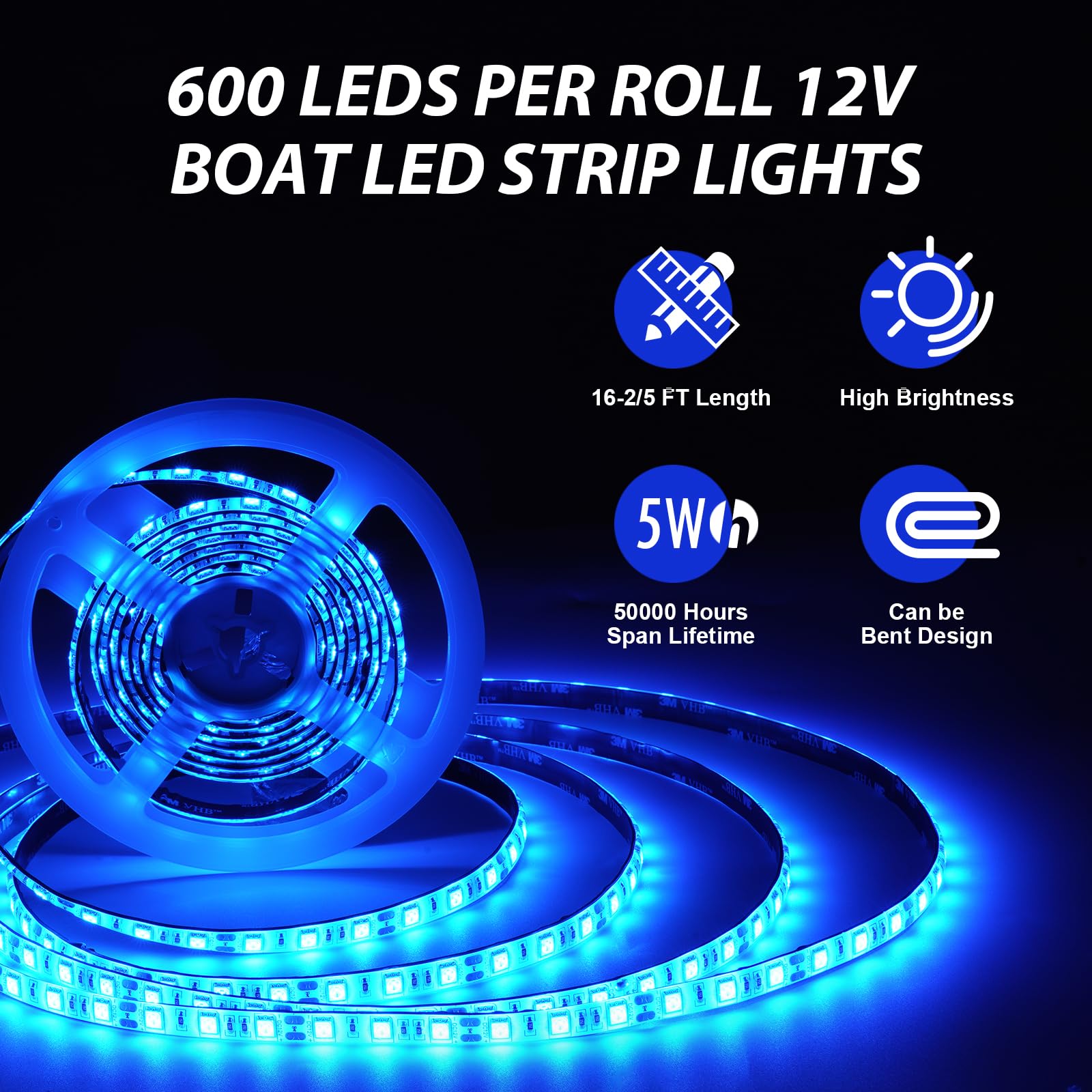 JUIOHAKY Marine LED Strip Lights 12V Waterproof for Boats 66ft Blue