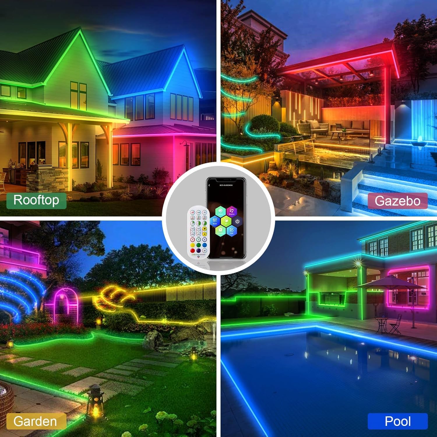 Outdoor Led Strip Lights Waterproof 200Ft, 1 Roll Continuous, Ip68 Pro, Smart Wifi & Remote Control, Compatible With Alexa & Goo