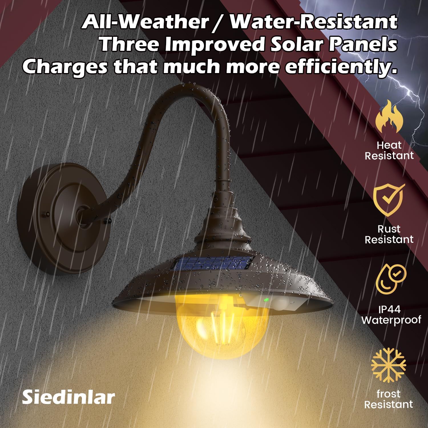 Siedinlar Solar Barn Light Outdoor 3 Modes 2 Lighting  Aluminum Vintage Farmhouse Gooseneck Wall Light Waterproof With Remote & Motion Sensor For Barn Garage Shed Chicken Coop Dark Bronze (2 Pack)
