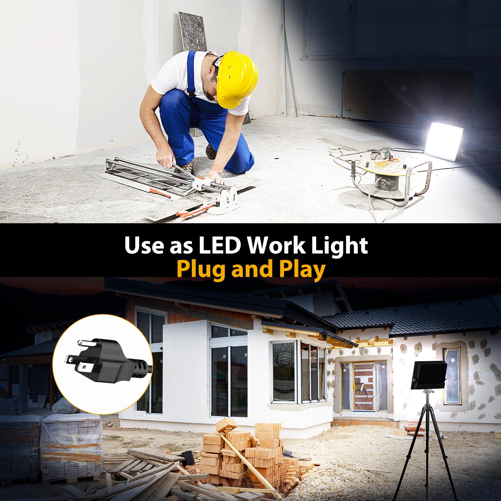 Onforu 100W LED Flood Lights, 9000lm, 6500K Daylight White, IP66 Waterproof, Black, 2 Pack, Model D100