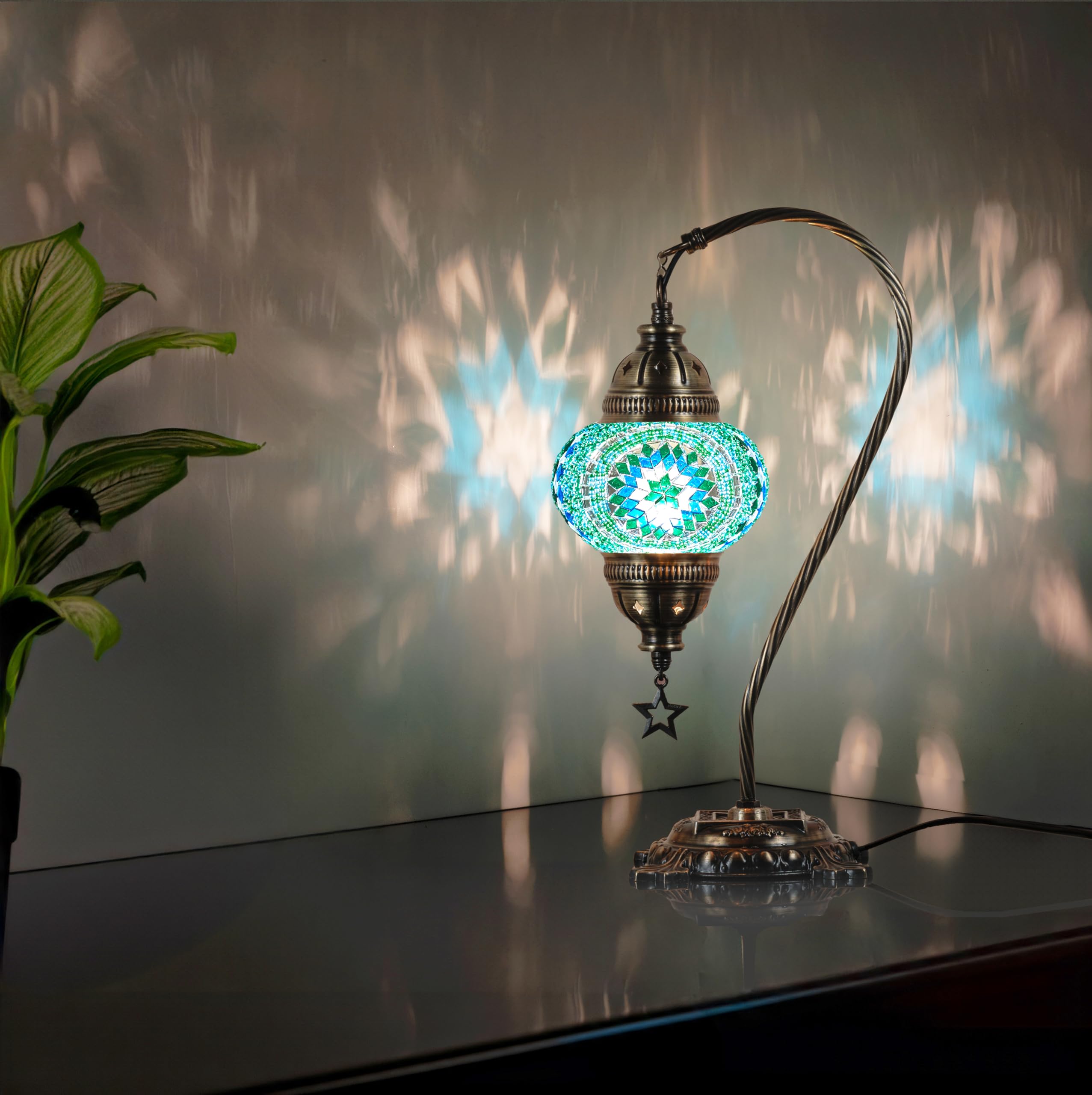 DEMMEX Handmade Turkish Moroccan Colorful Mosaic Antique Table Desk Bedside Night Lamp Lampshade, Turquoise, Teal, Green