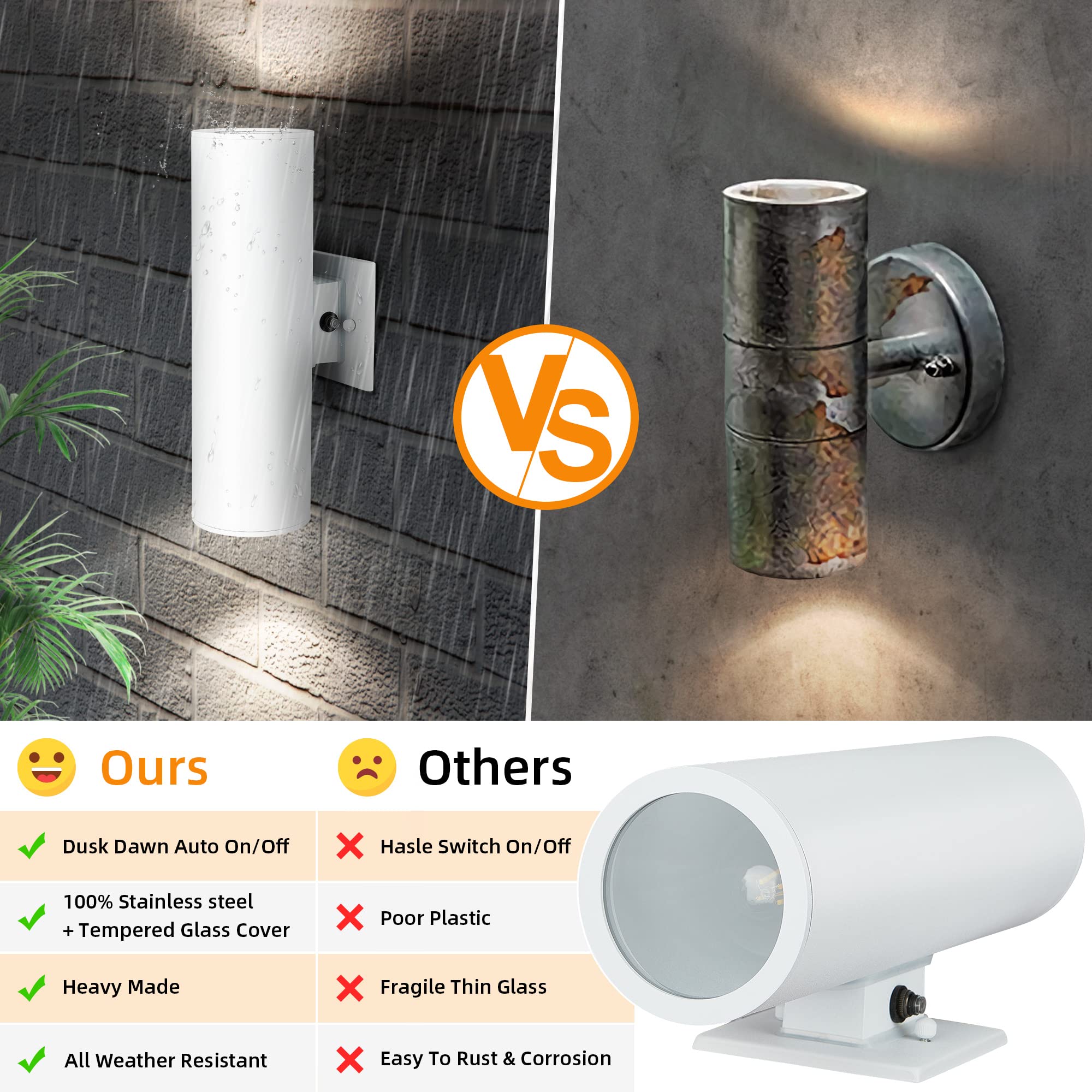 Cnengsthy Outdoor Wall Lights, Matte White Dusk To Dawn Sensor Lanterns, 2 Pack