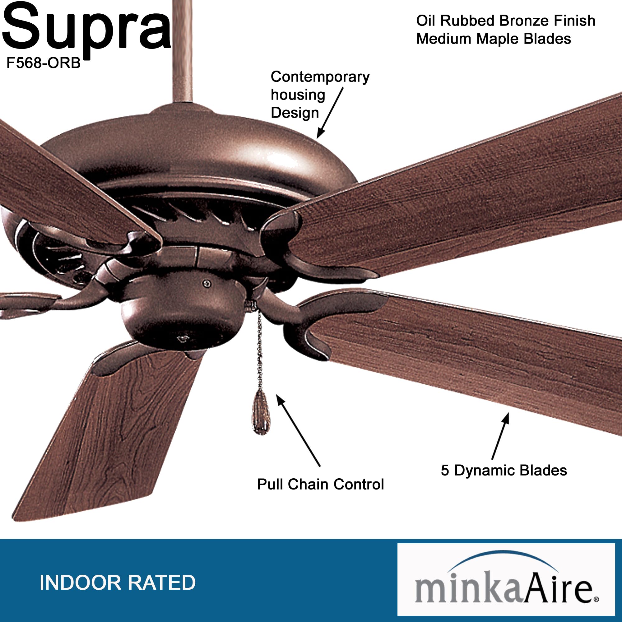 Minka-Aire F568-ORB Supra 52 Inch Pull Chain Ceiling Fan in Oil Rubbed Bronze Finish