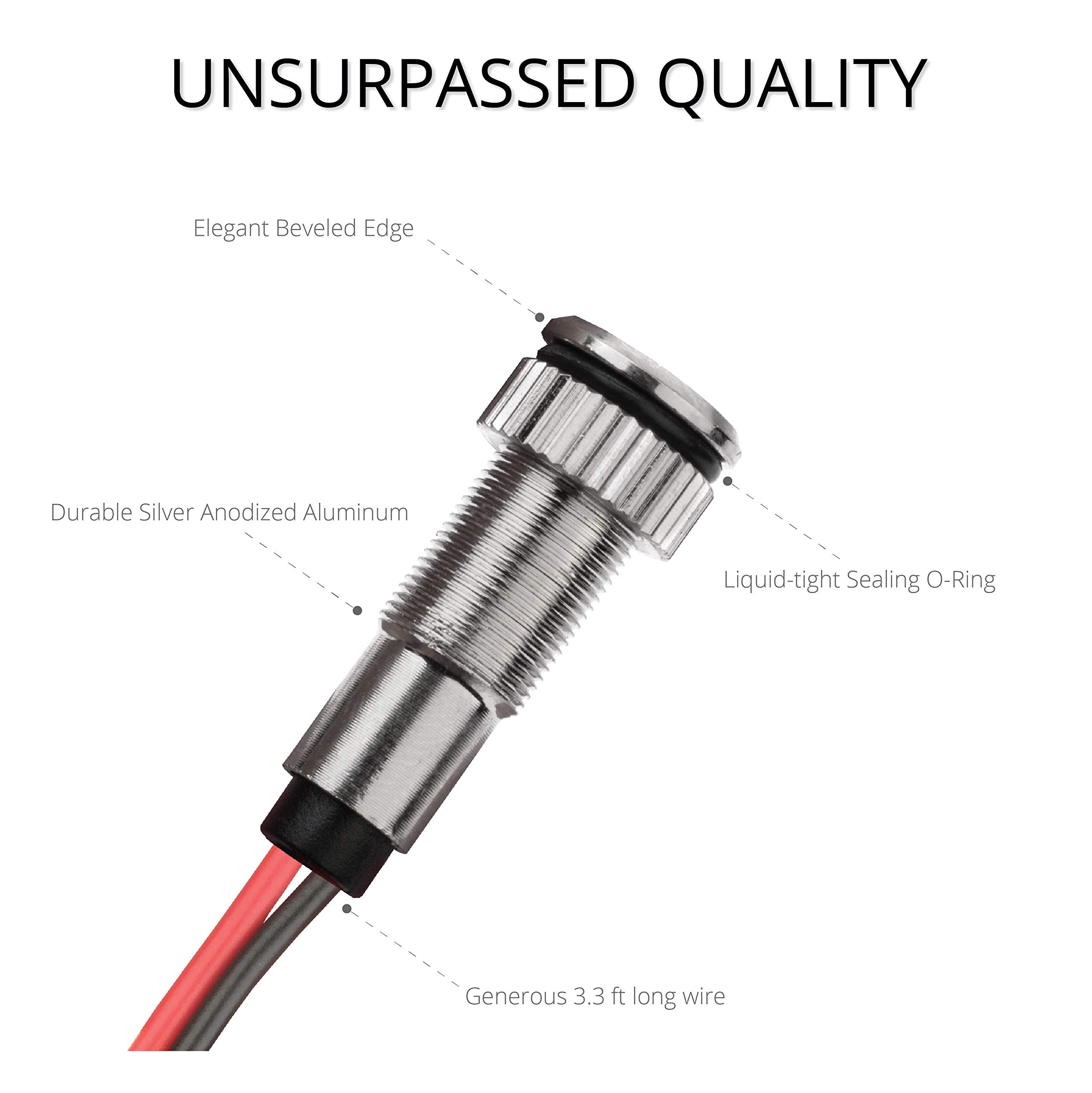 Plug-N-Play Instrument Cluster Led Indicator Light Dash Bulbs. Aluminum Pilot Lights. Colored Acrylic Lens. Flush Panel Mount 5/16&quot; 8Mm 12V For Speedometer Odometer Tachometer (Silver Bezel, Red Led)