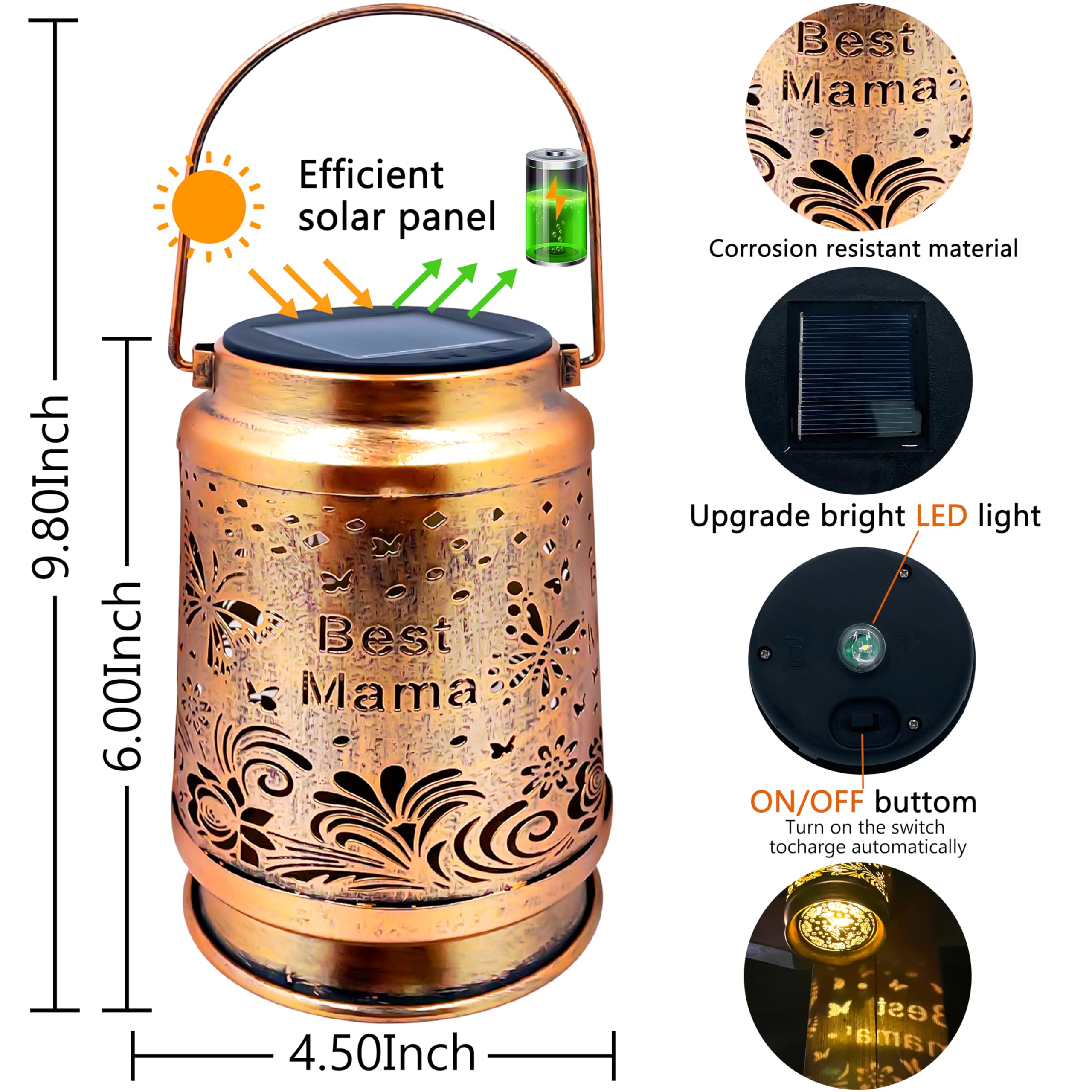 Ky&Bosam Butterfly Solar Lanterns Outdoor Waterproof Hanging Solar Lights Gifts For Women Mom Grandma Metal Bird Decorative Led