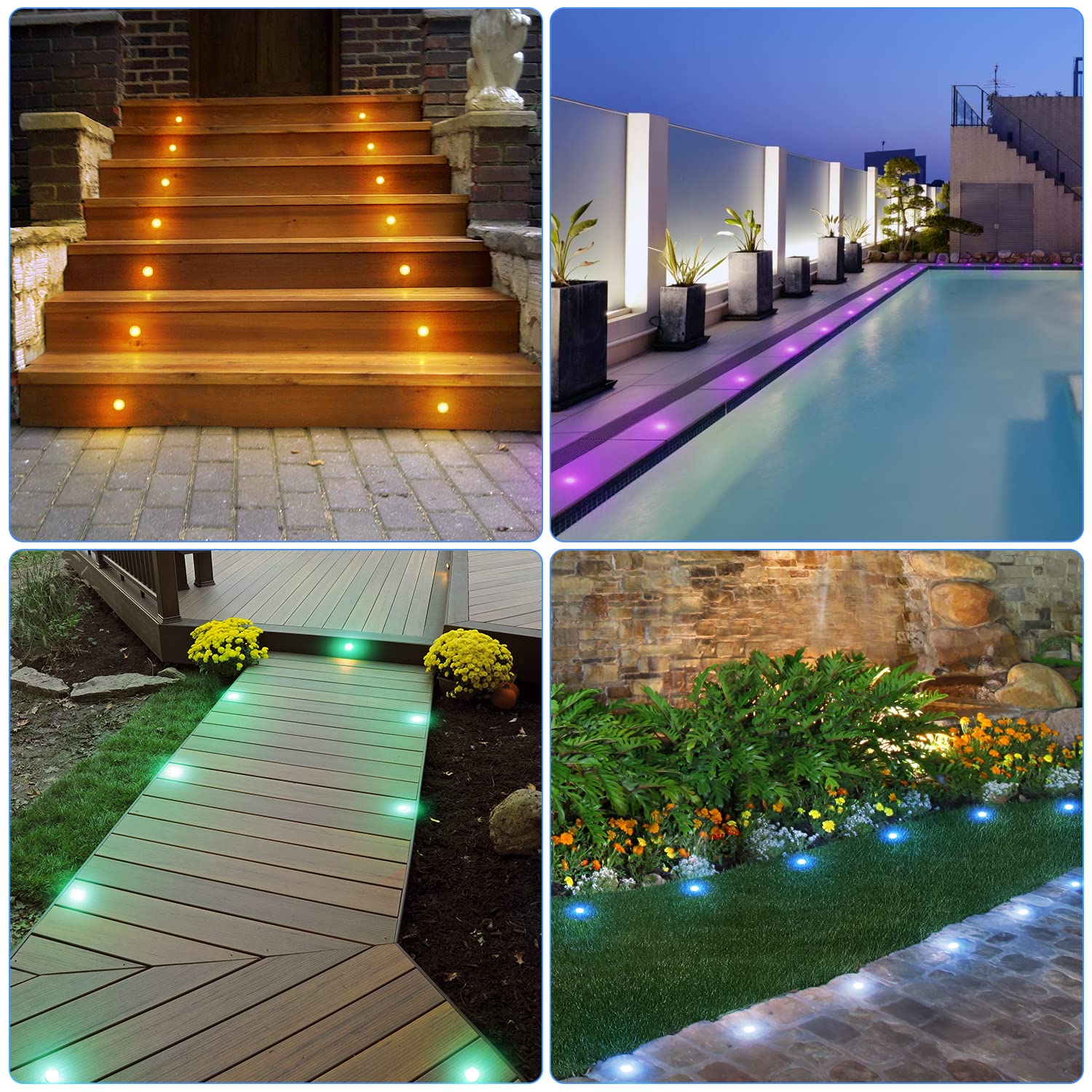 HIBOITEC RGB Low Voltage Recessed Deck Lamp, IP67 Waterproof, 12V Outdoor Lighting, φ42mm, 1Pack, Colorful LED for Garden, Patio, Stair