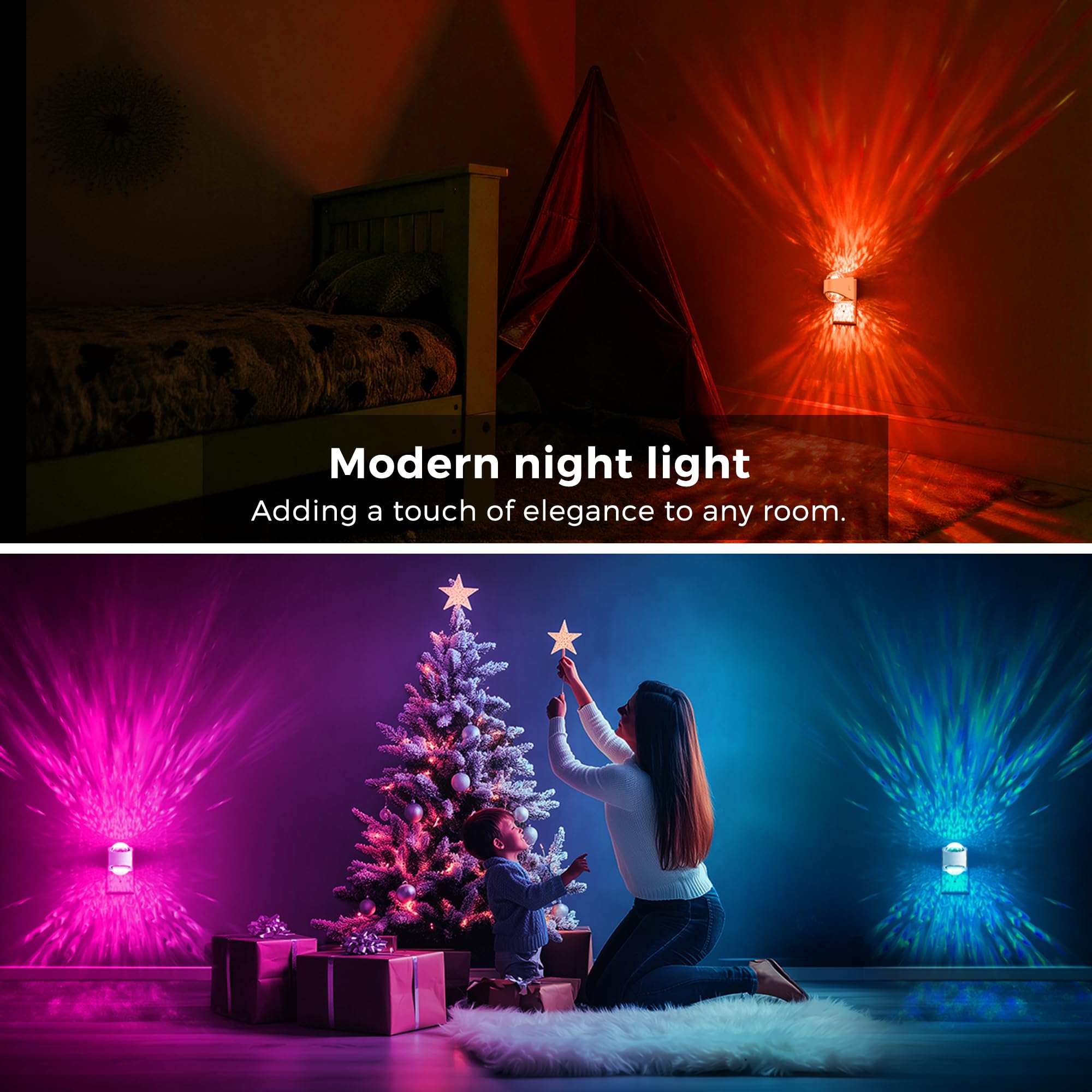 L Lohas Led Projector Night Light 2 Pack Plug In Night Light With Light Sensor Multi-Color Nightight For Kids Playroom Christmas Party Gift